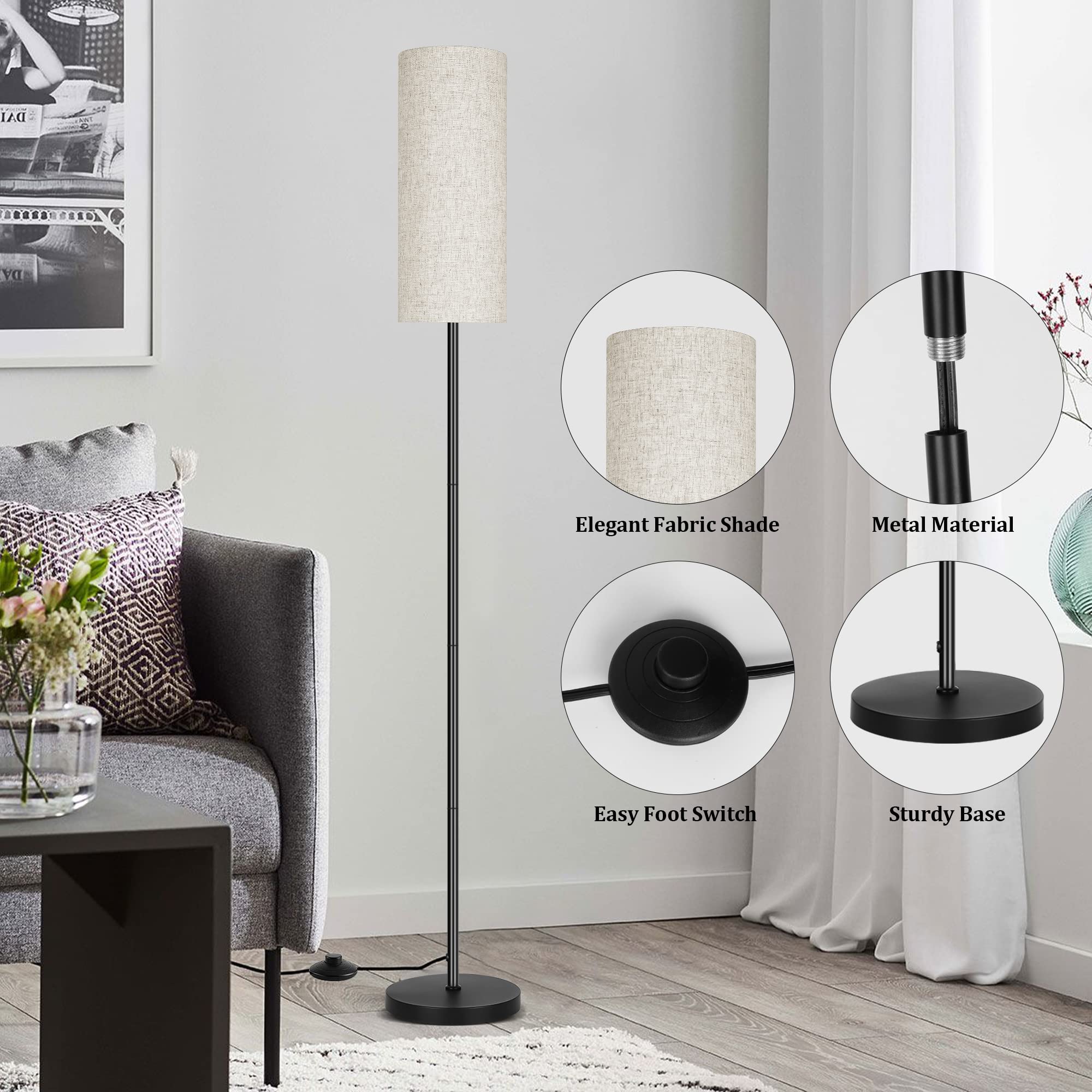 PARTPHONER Floor Lamp, Modern Minimalist Design, Beige Metal, Model ZYTFL, Foot Switch, Ideal for Living Room, Bedroom, Office