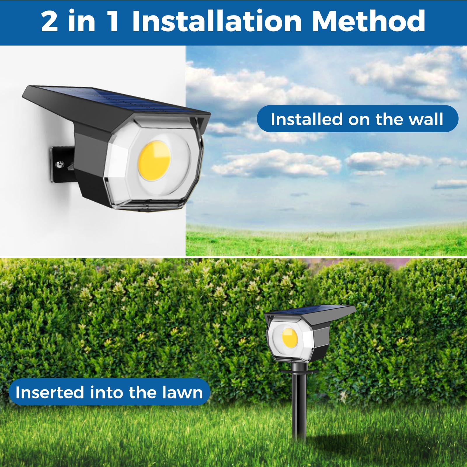 Peasur Solar Spot Lights 2 Pack, Waterproof Auto On/Off Landscape Lighting, Warm White, Model Gs19 For Yard Garden Pathway