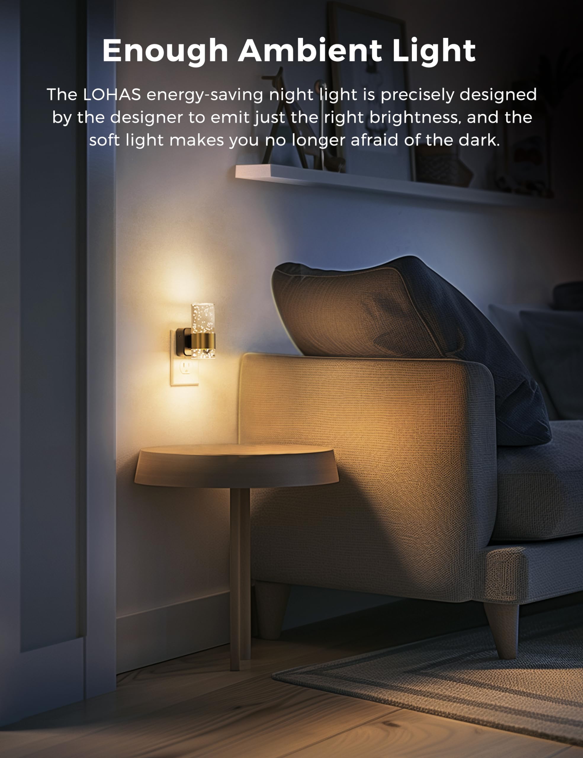 L LOHAS LED Dimmable Night Light, 2 Pack, Soft White, 0-100 LM Brightness, 3000K, Plug-in with Dusk to Dawn Sensor, Model A