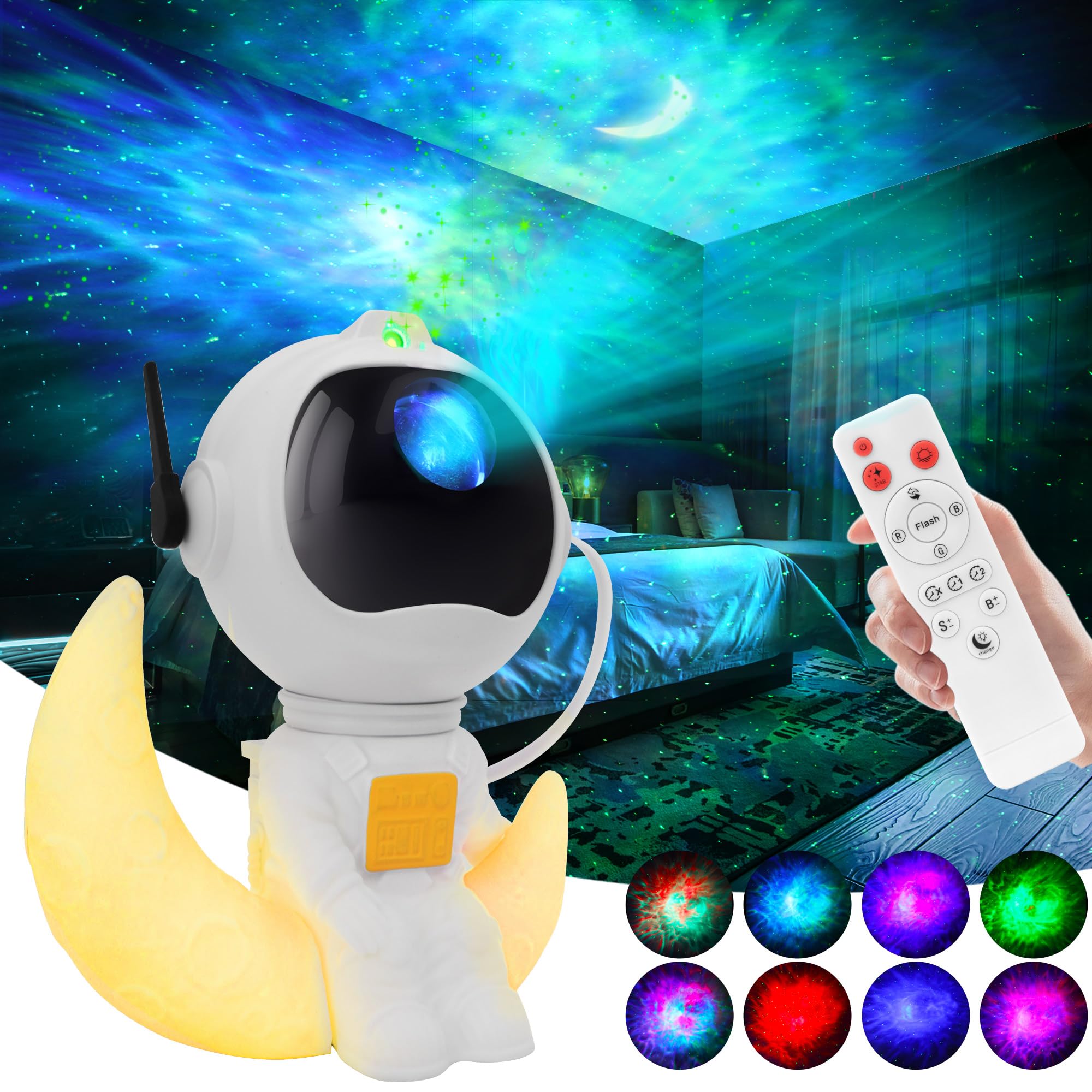 KIMHY Astronaut Galaxy Projector, 2 in 1 Galaxy Projector for Bedroom Decor with Moon Lamp, Star Projector Galaxy Light with 8 C