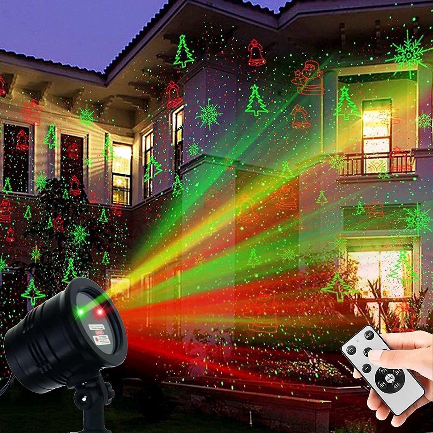 Tofu Christmas Projector Lights - Waterproof Laser Spotlight With Red & Green Patterns For Outdoor Decor