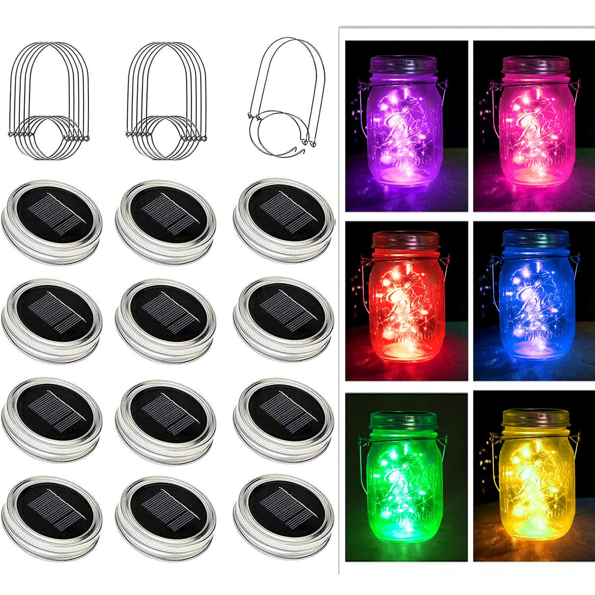 Znycye Mason Jar Solar Lights For Outside, 12 Pack 30Led Fairy Firefly Lights Mason Jar Solar Lids Outdoor Waterproof String Lig