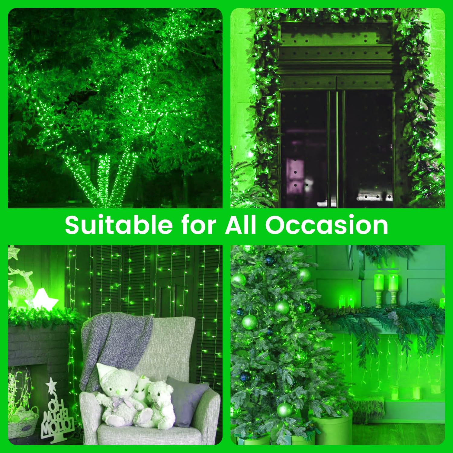 2 Pack Christmas String Lights Battery Operated With Timer  66Ft 200 Led Waterproof Twinkle Lights  8 Modes Fairy Light For Indoor And Outdoor Bedroom Garland Tree Christmas Decorations (Green)