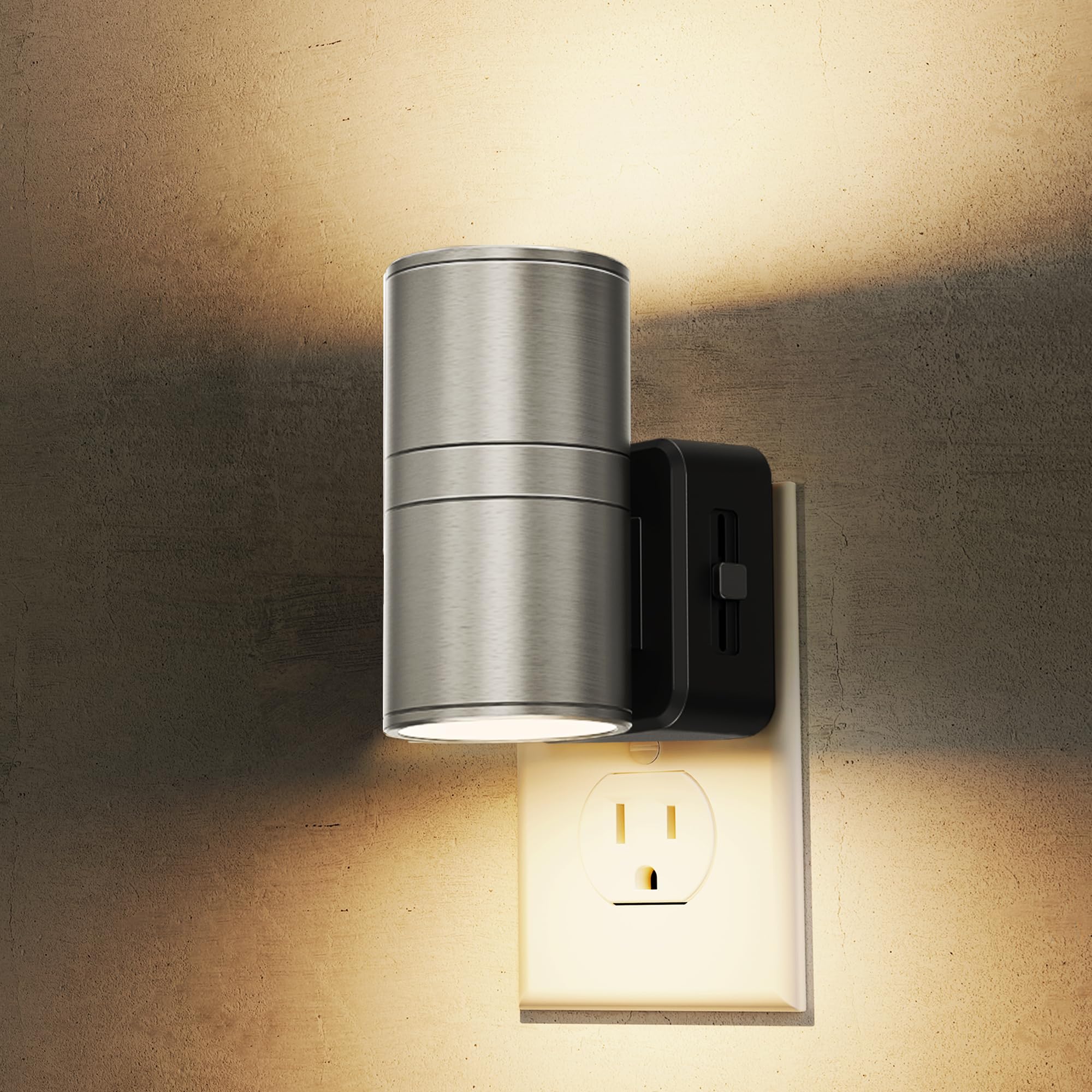 L LOHAS LED Night Light, Dimmable Metal Shade, 3000K Soft White, Plug-in for Hallway Bedroom, 1 Pack, Matte Sand Nickel, Model GY060US-