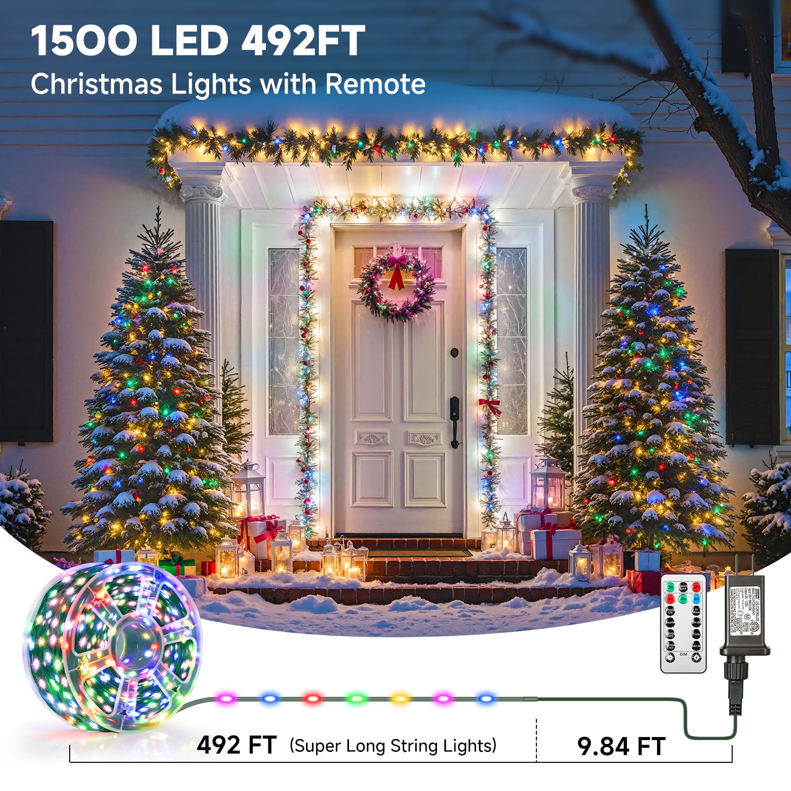 Mlambert 1500 Led Christmas Lights 492Ft  Outdoor Waterproof Dimmable Fairy Lights With Remote  8 Modes Indoor Lighting For Holiday D?Cor  Multicolor