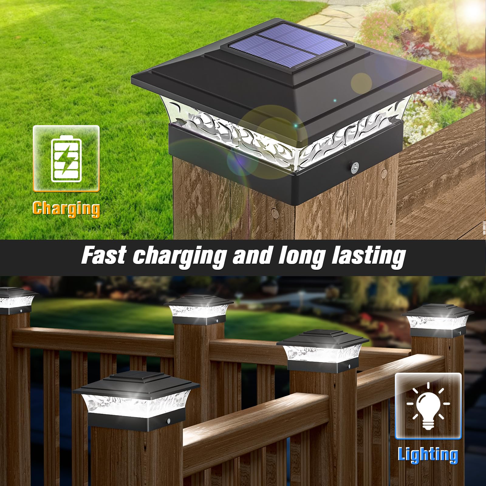 JOFIOS Solar Post Cap Lights, Waterproof, 12-Pack, Fits 4x4 Posts, Black, Model TZ19, Warm/Cool White for Garden, Patio, Porch, Fence