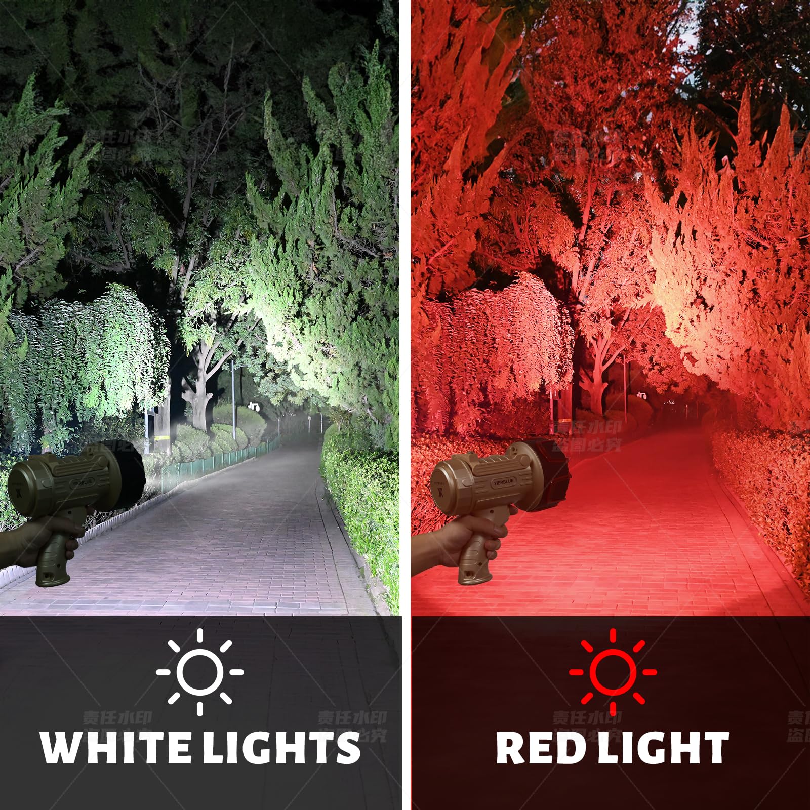 YIERBLUE Rechargeable Spotlight 200000 Lumens 18W Waterproof Handheld Flashlight, 10000mAh Battery, Small, Orange, Model yiff-03