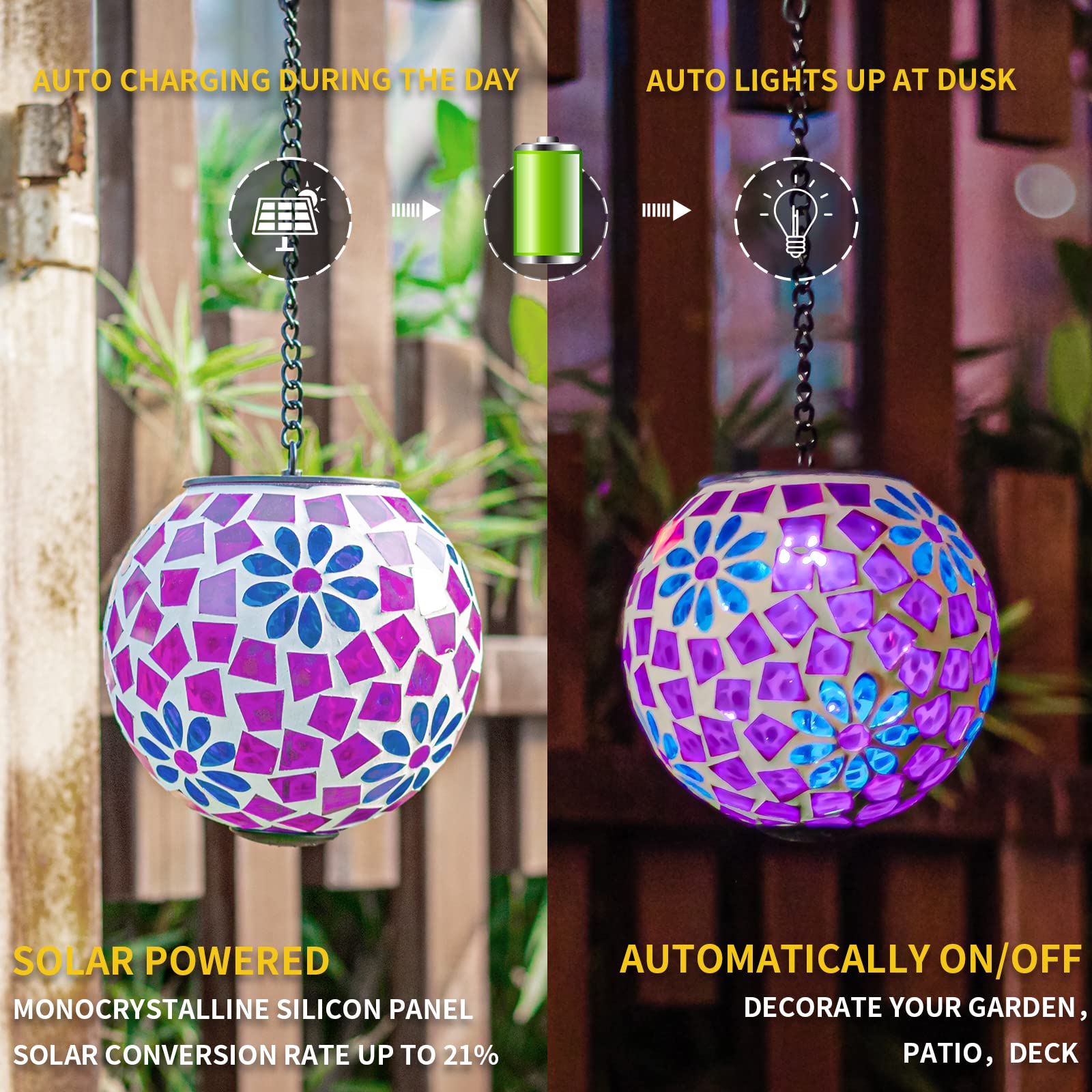 Vcuteka Solar Hanging Lights - Waterproof Mosaic Lanterns For Patio, Garden & Yard Decoration