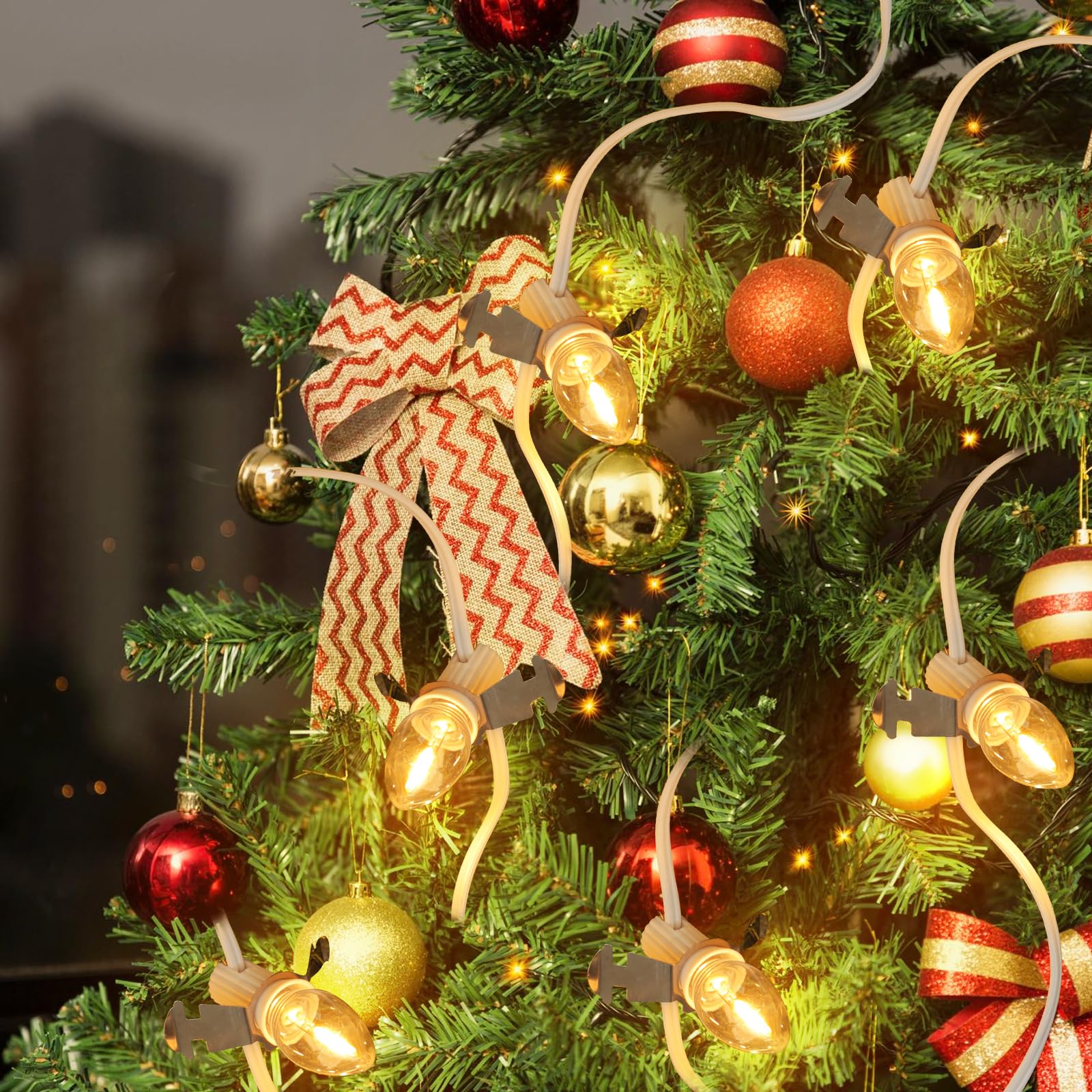 C7 Accessory Cord With 15 Led Light Bulbs And Outlet Christmas Village Light 17.7 Ft With Spare Fuse Warm White Lamp, For Xmas Village Pumpkin Crafts Holiday Decor