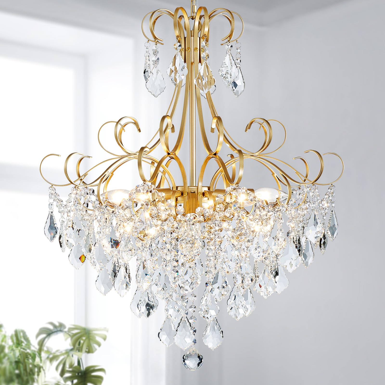 Wuzups Crystal Chandelier 10-Light Pendant Ceiling Light Modern Lighting Fixture For Dining Room Hallway Bedroom Kitchen Bathroo
