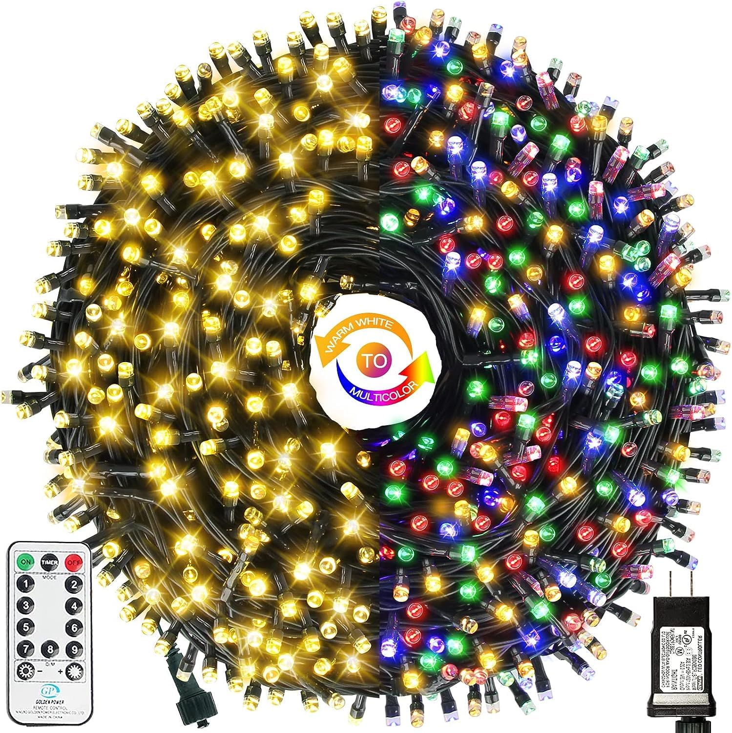 MZD8391 Color Changing Christmas String Lights Outdoor Indoor  108FT 300 LED Warm White Multi Color Fairy Light  END to END CONNECTABLE  Waterproof Christmas Tree Lights with Timer Remote
