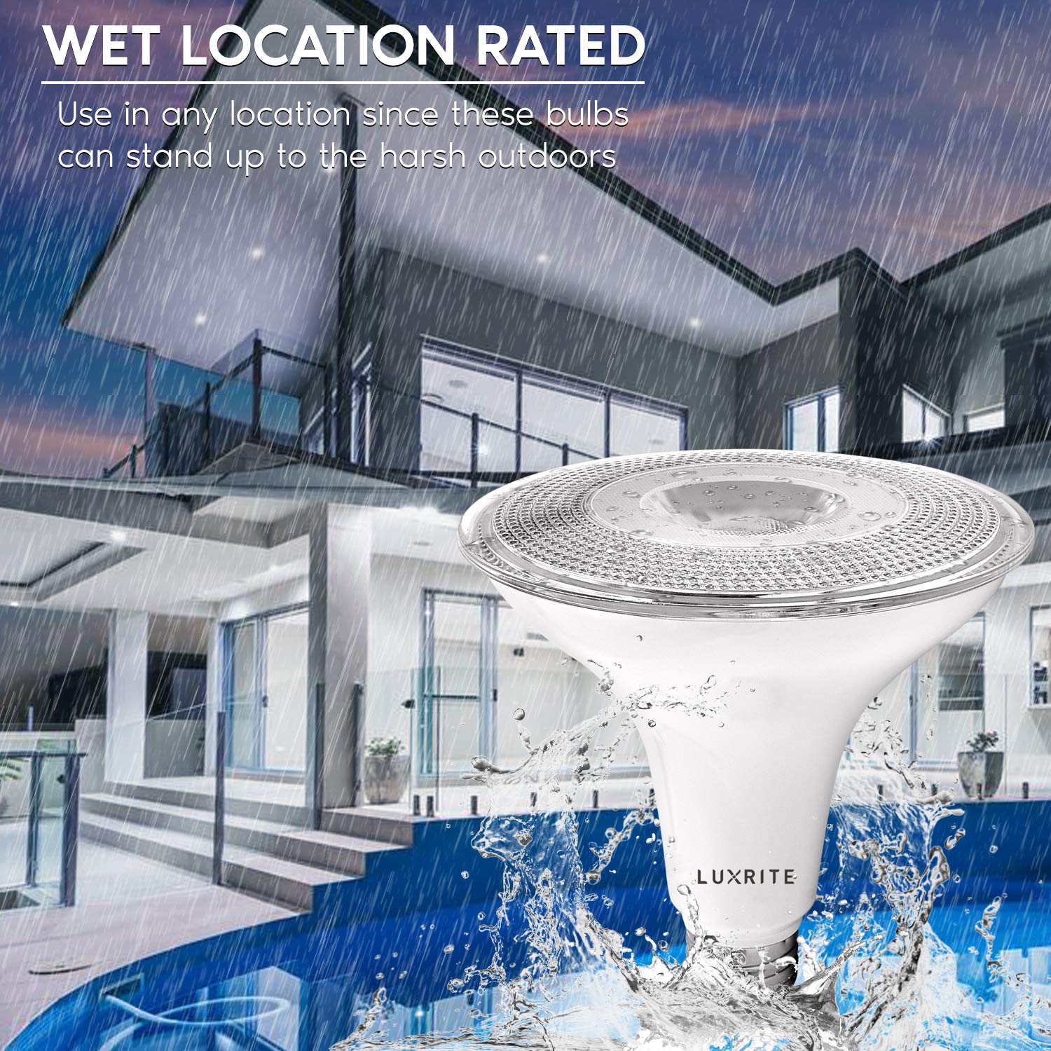 LUXRITE PAR38 LED Outdoor Flood Light Bulbs, 120W Equivalent, 1250 Lumens, 5000K Bright White, 4 Count, Dimmable, E26