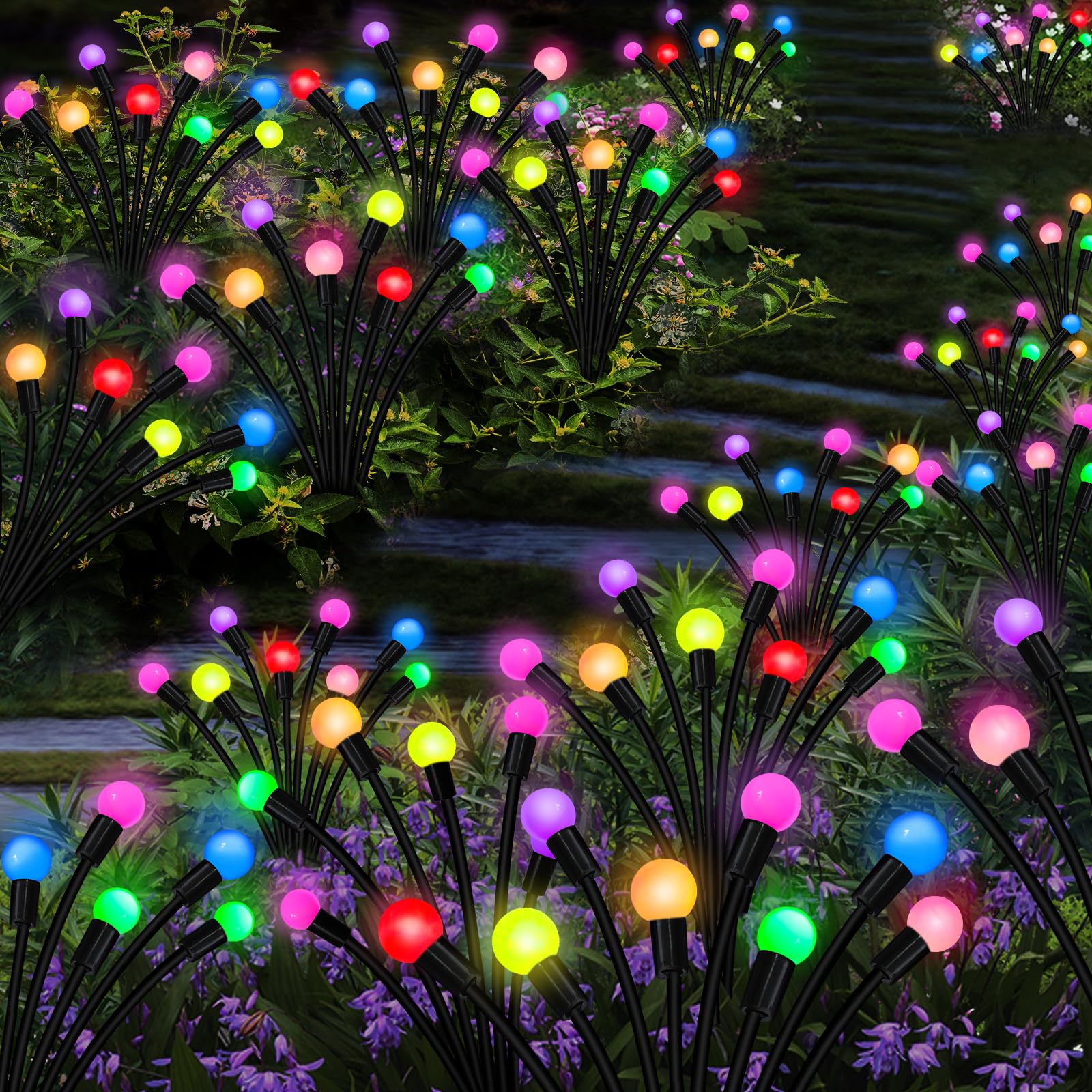 Kohlrabi Solar Garden Lights Outdoor, 4 Pack 40 Led Solar Firefly Lights Waterproof, Sway By Wind, Swaying Light For Yard Patio