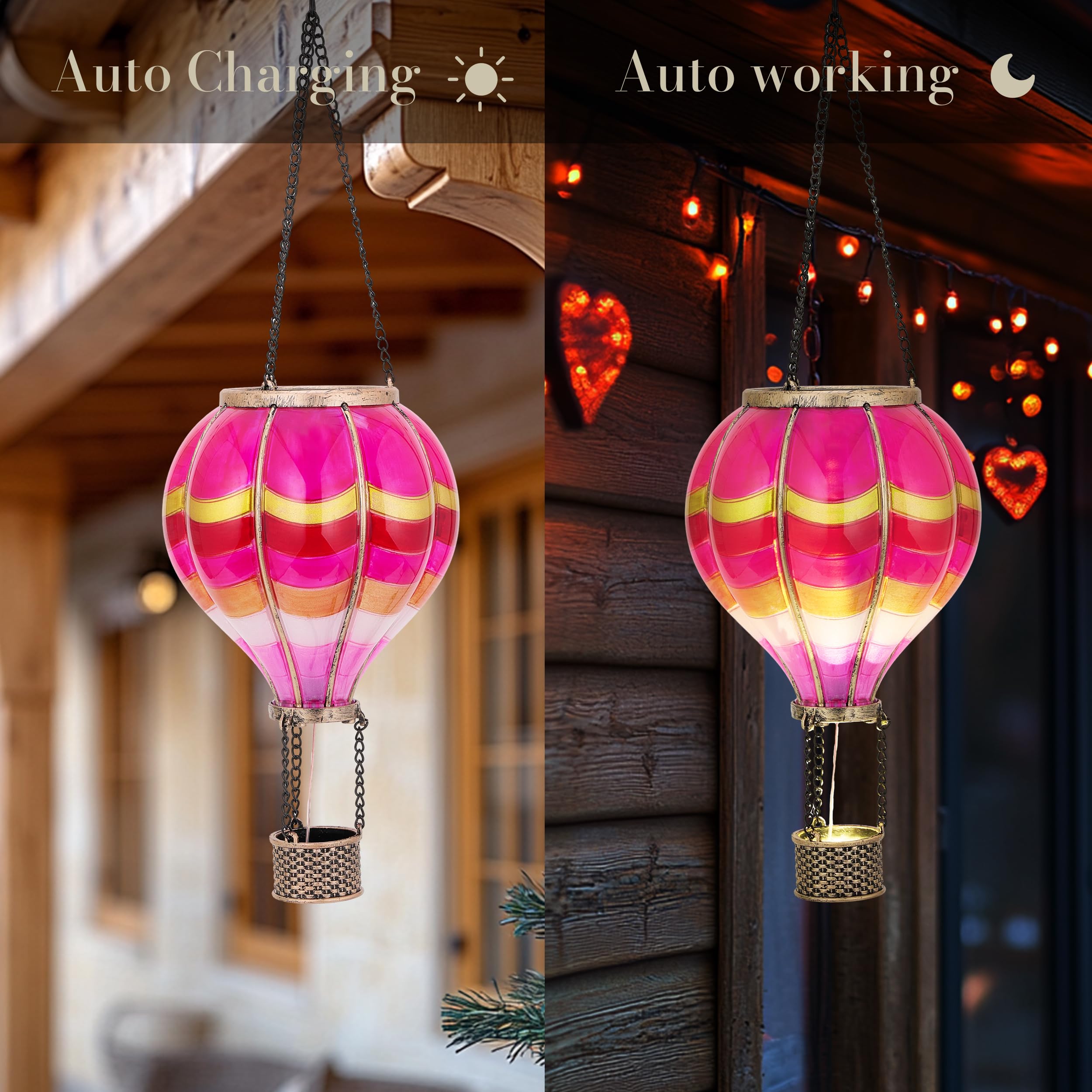 TeresaS Collections Hot Air Balloon Solar Lantern For Valentines Day Garden Decor Hanging Flickering Flame Outdoor Lights For Trees  Pink Decorations For Party Gift For Mom