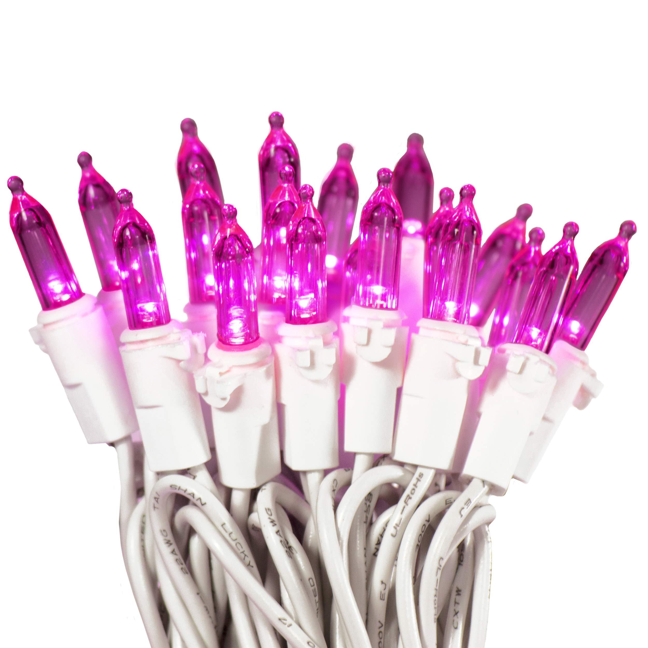 612 Vermont Pink Led Christmas Lights - 18.5Ft Lighted Length, White Wire, Ul Approved For Indoor/Outdoor Use, Model Ml-100/3S3Bie-3