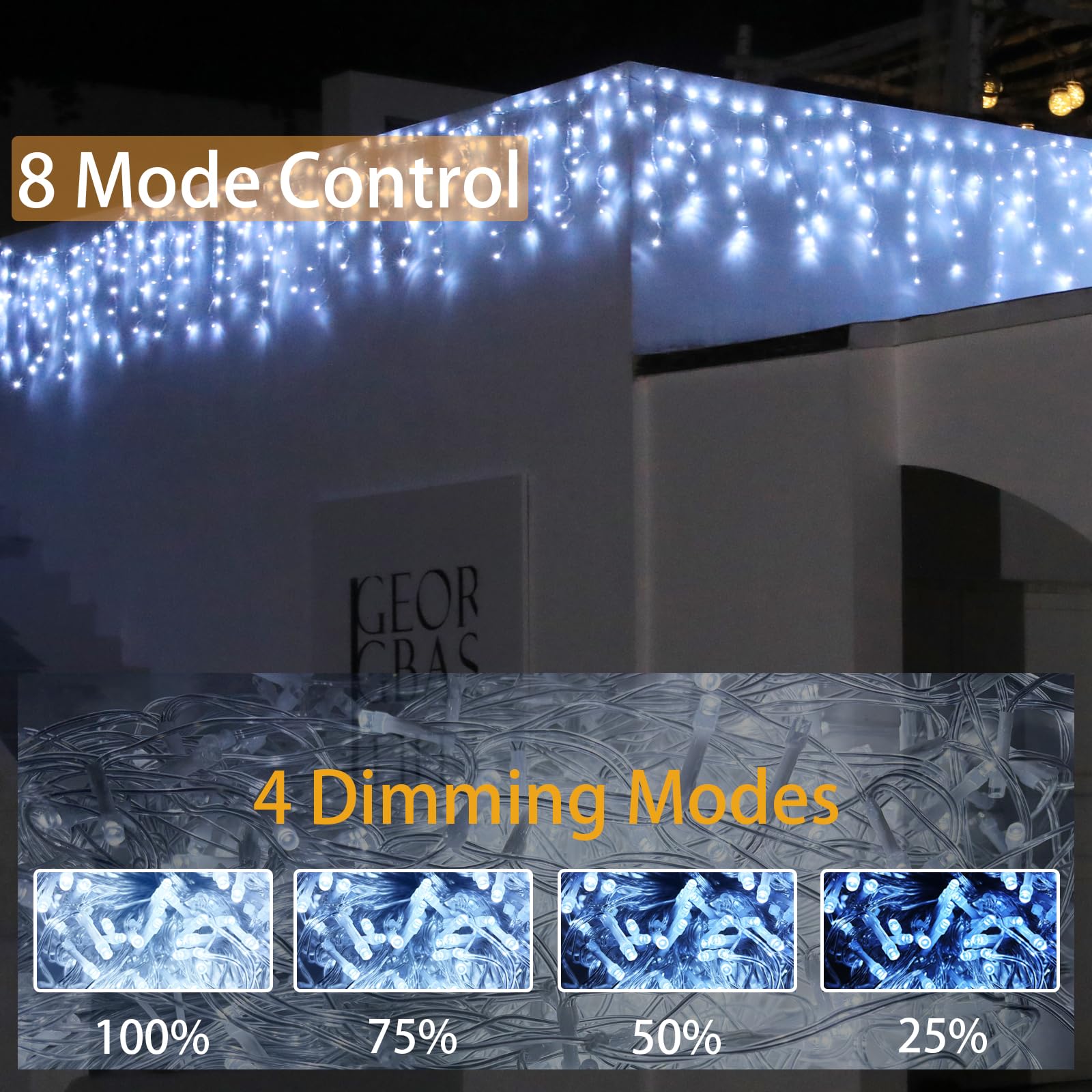 SOSHOT Christmas String Lights - 99Ft/30M, 1280 LED, 8 Modes, Remote Control, Waterproof, White
