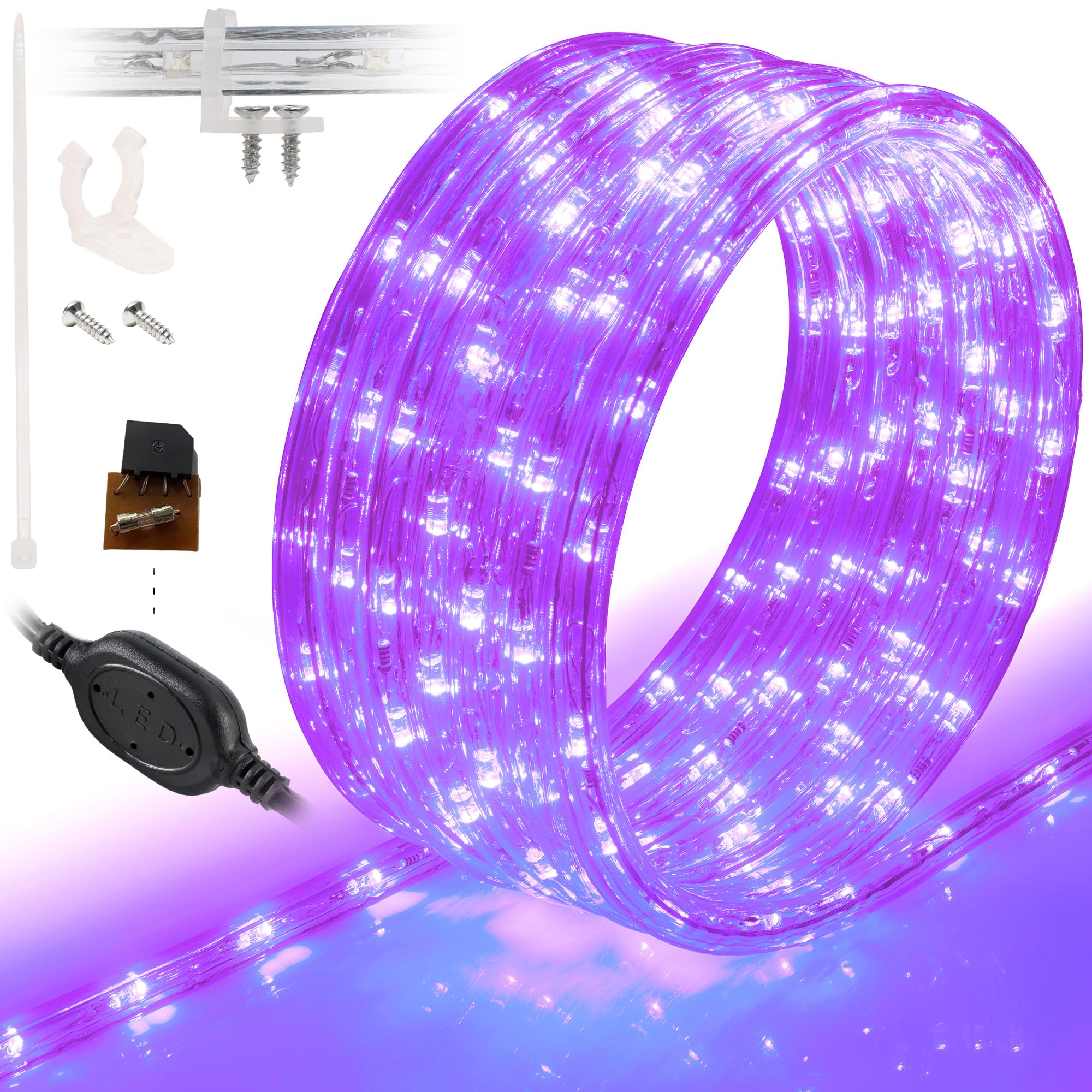 WYZworks LED Rope Lights, 25ft, Purple, Waterproof, Flexible Tube, ETL Certified, Model LED-ROPE-PURP-25FT