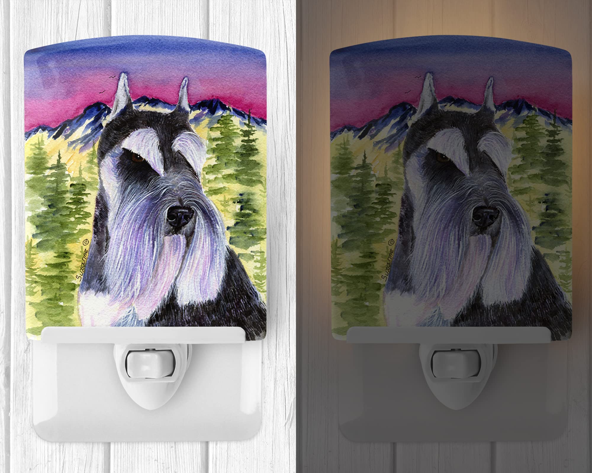 Caroline'S Treasures Ss8340Cnl Schnauzer Ceramic Night Light Compact, Ul-Certified, Ideal For Bedroom, Bathroom, Nursery, Hallway, Kitchen, 6X4X3, Multicolor