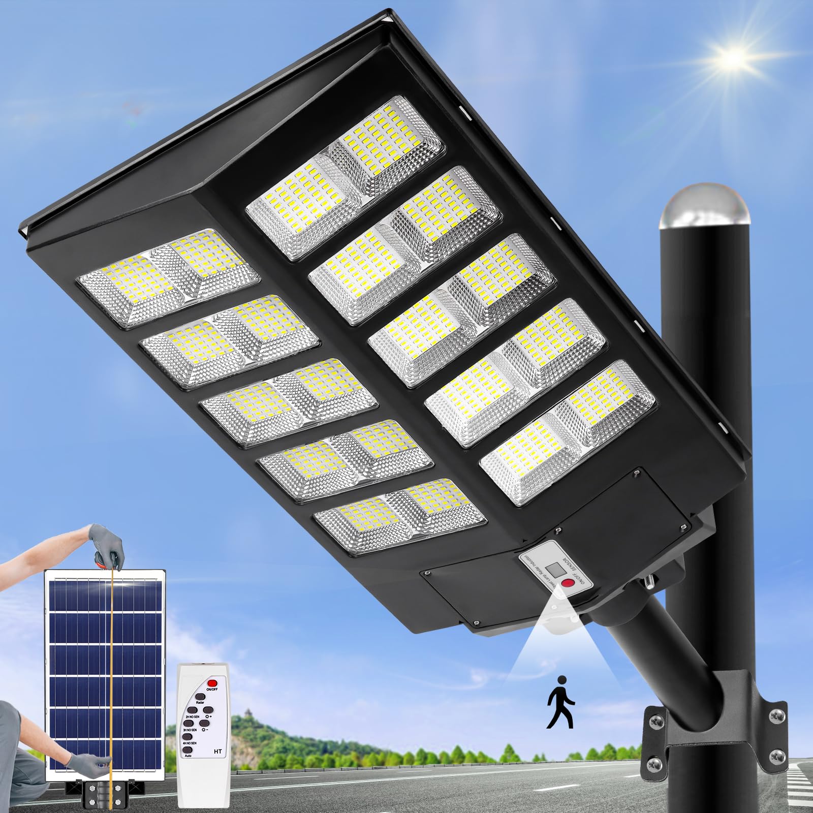 ZJOJO 3200W Solar Street Lights, 800 LED Waterproof Outdoor Parking Lot Lights, 6500K 20000LM Commercial Solar Lights with Dusk 