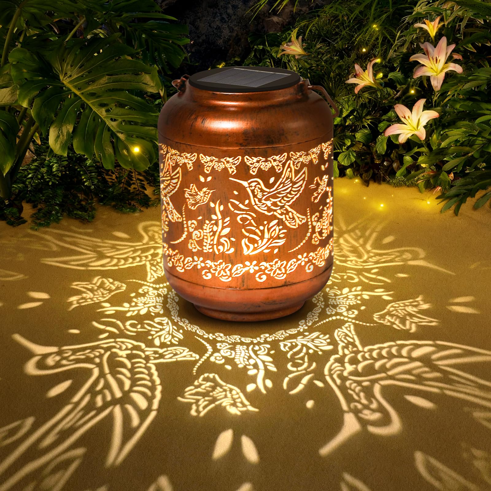 Hummingbird Solar Lanterns Outdoor Waterproof, Birthday Gifts for Women Mom Grandma, Copper Metal Hanging Solar Lights for Yard 