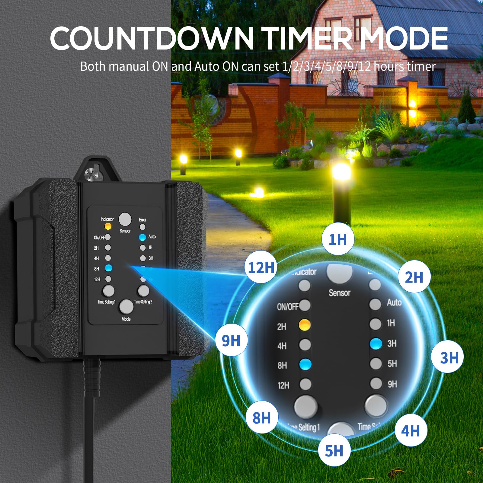 Sunmerit 100W Outdoor Low Voltage Transformer with Timer & Photocell Sensor, 120V AC to 12V DC, Weatherproof for Landscape Lighting