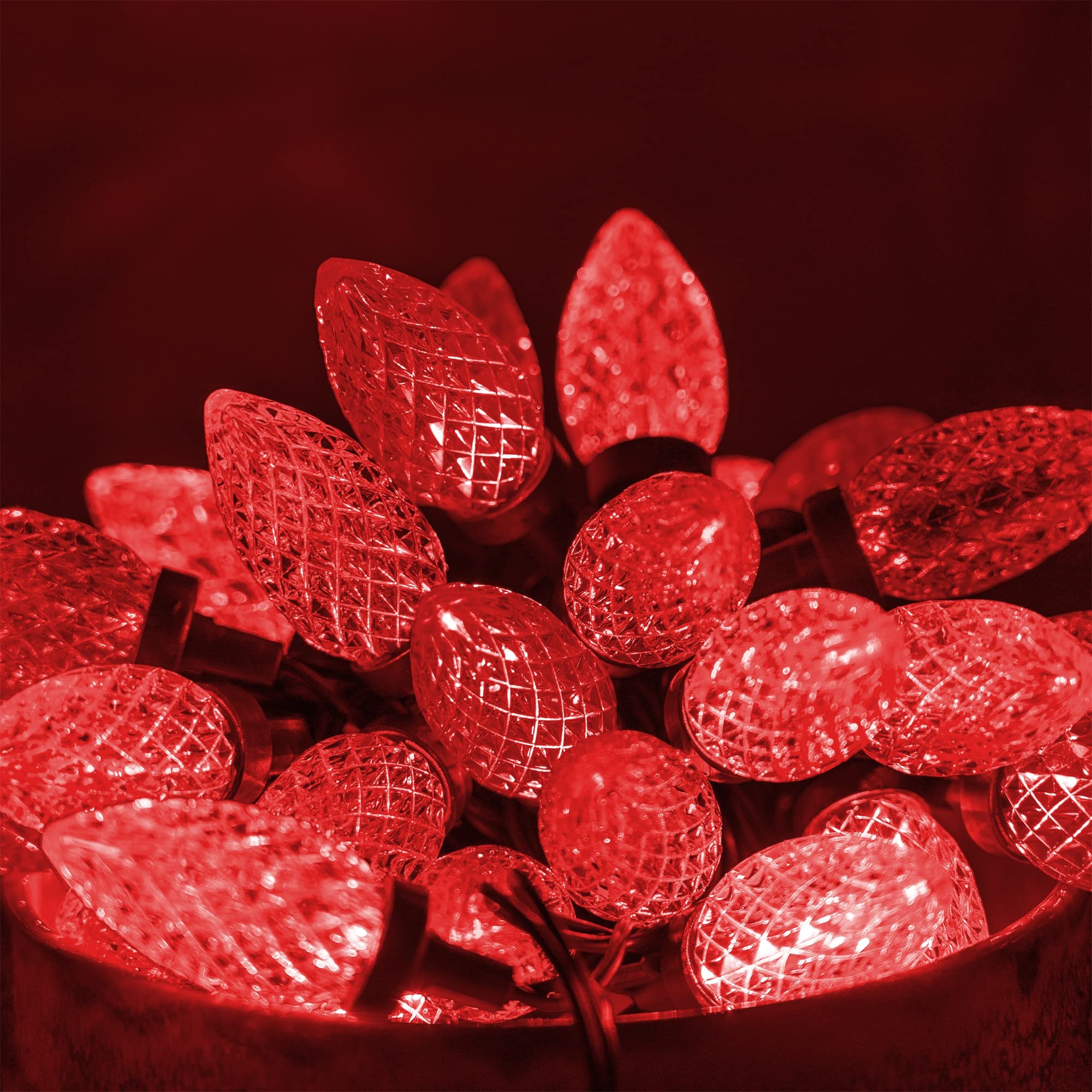 Dazzle Bright C9 Christmas String Lights, Waterproof Connectable Green Wire Fairy Lights, Christmas Lights For Indoor Outdoor Home Yard Xmas Tree House Decorations (Red, 100 Led)