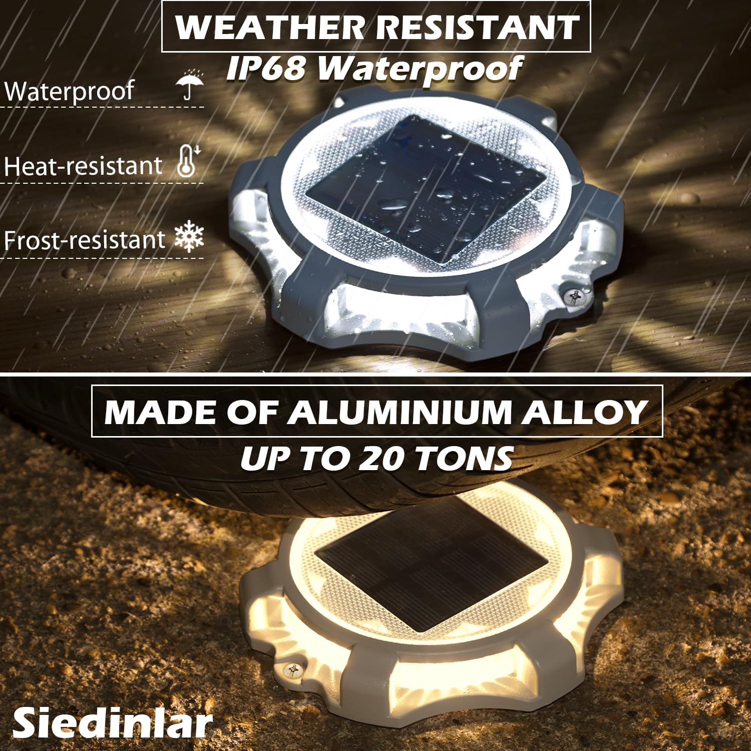 SIEDiNLAR Solar Deck Lights LED 2 Modes Waterproof 12 Pack Cool White & Warm White Model SD0312G-WA-12PK