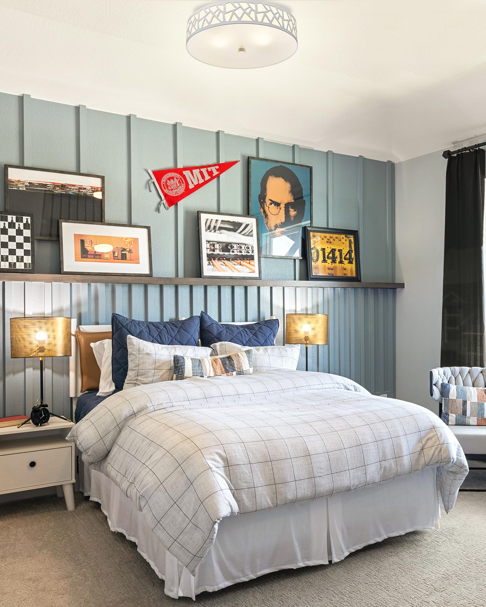 Vicnie 2-Light Flush Mount Ceiling Light, 12&quot; White Metal & Frosted Glass Fixture For Home