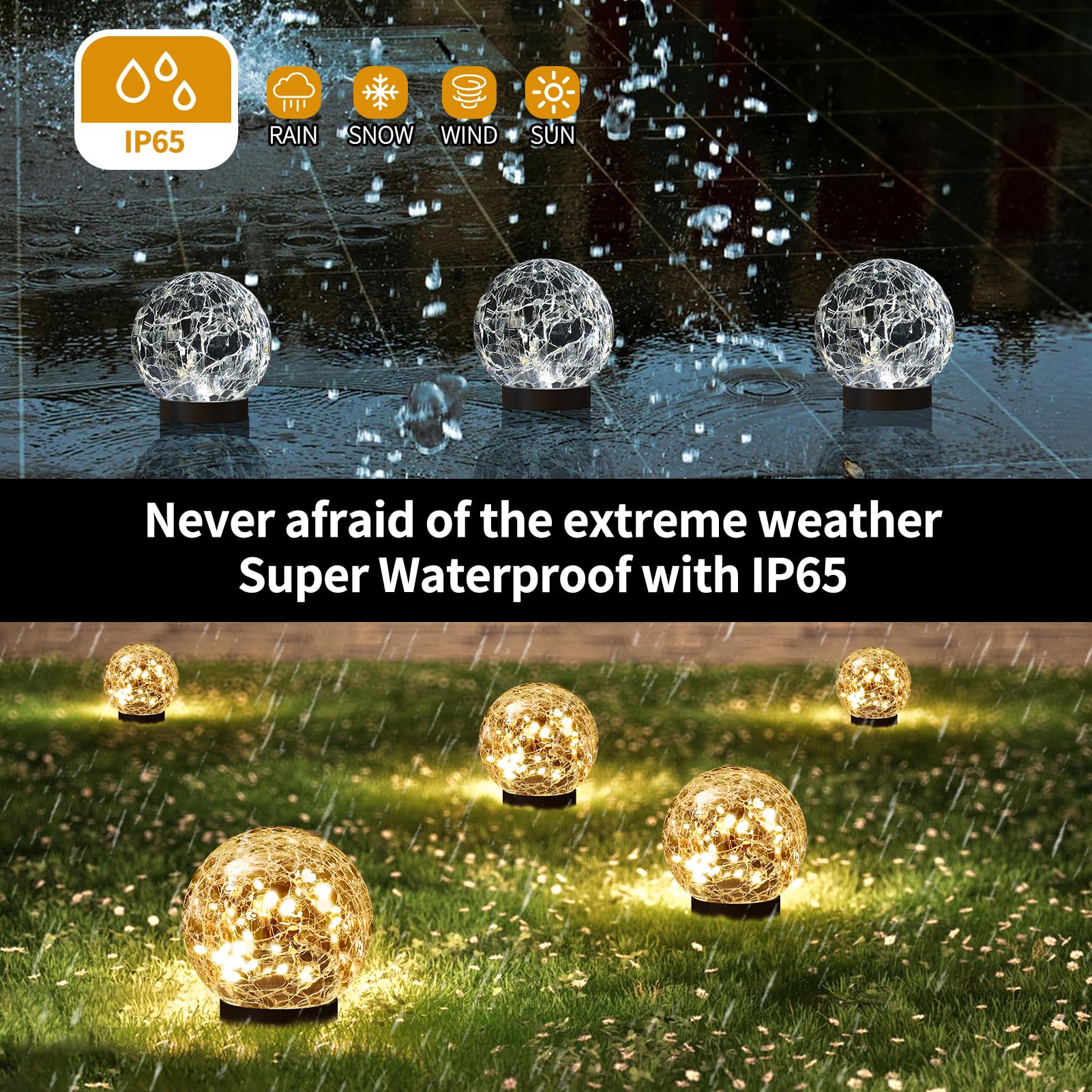 JKIMK Solar Globe Lights - Waterproof  ed Glass Balls, Warm White, 4 Globes, Model GUO-XBQ-2-2-2, Outdoor Patio & Yard Decor