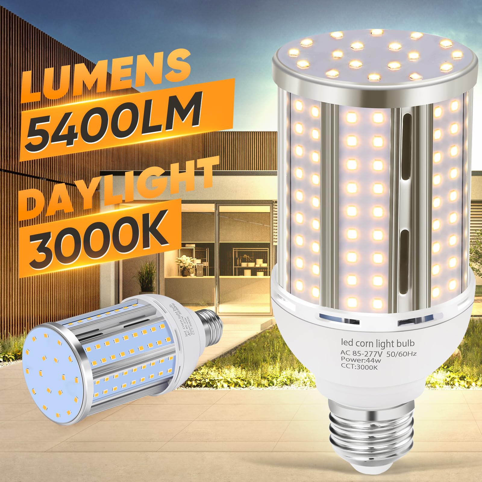 44W Led Corn Light Bulb(2 Pack),Fanless,(390 Watt Equivalent) E26/E39 Medium/Large Mogul Base Led Cob Lamp 3000K Warm White 5,90