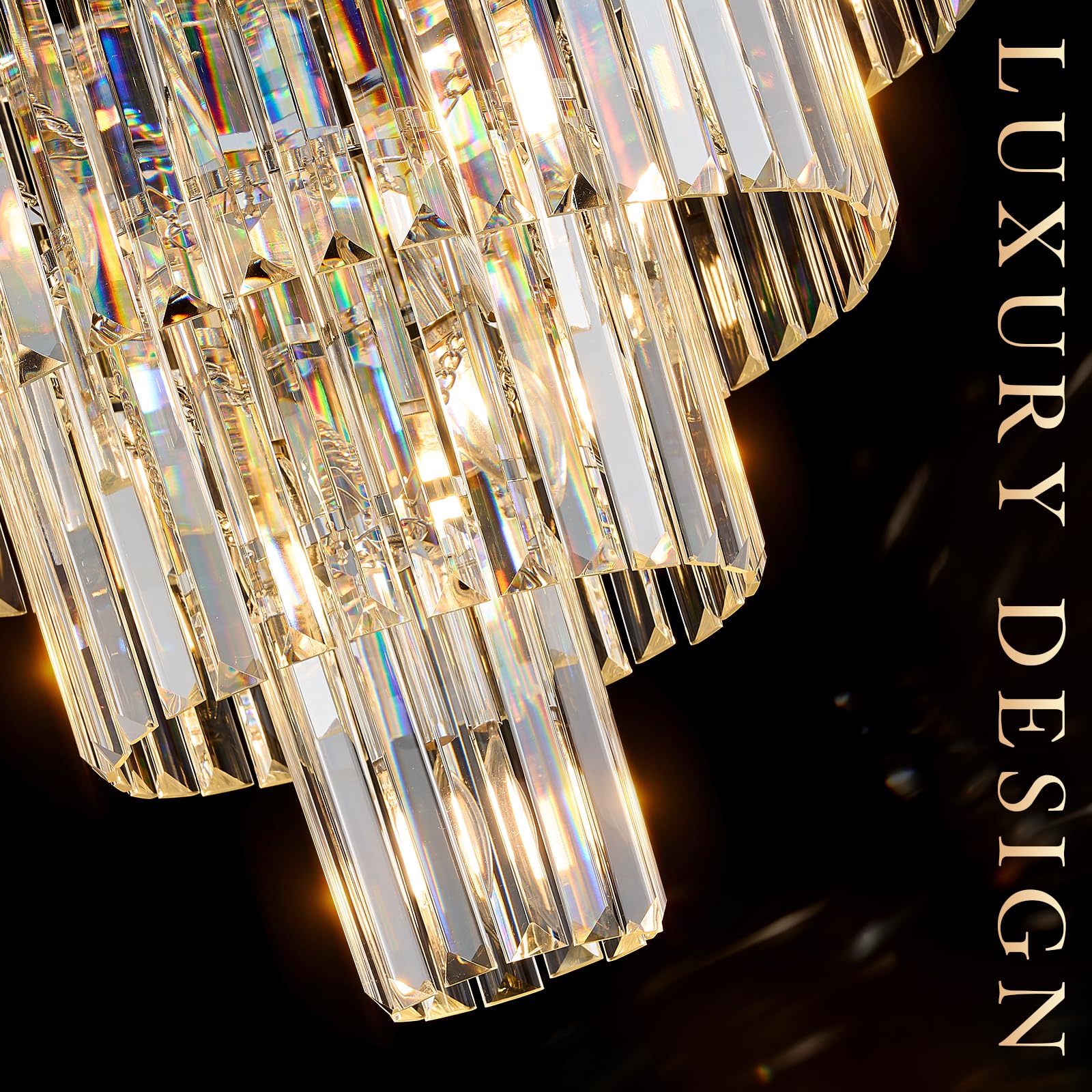 Modern Crystal Chrome Chandelier 15 Lights 24 Round Light Fixture stylish 5-Tier K9 Crystals Chandelier Contemporary Pendant Lighting For Dinning Room Living Room Foyer Kitchen