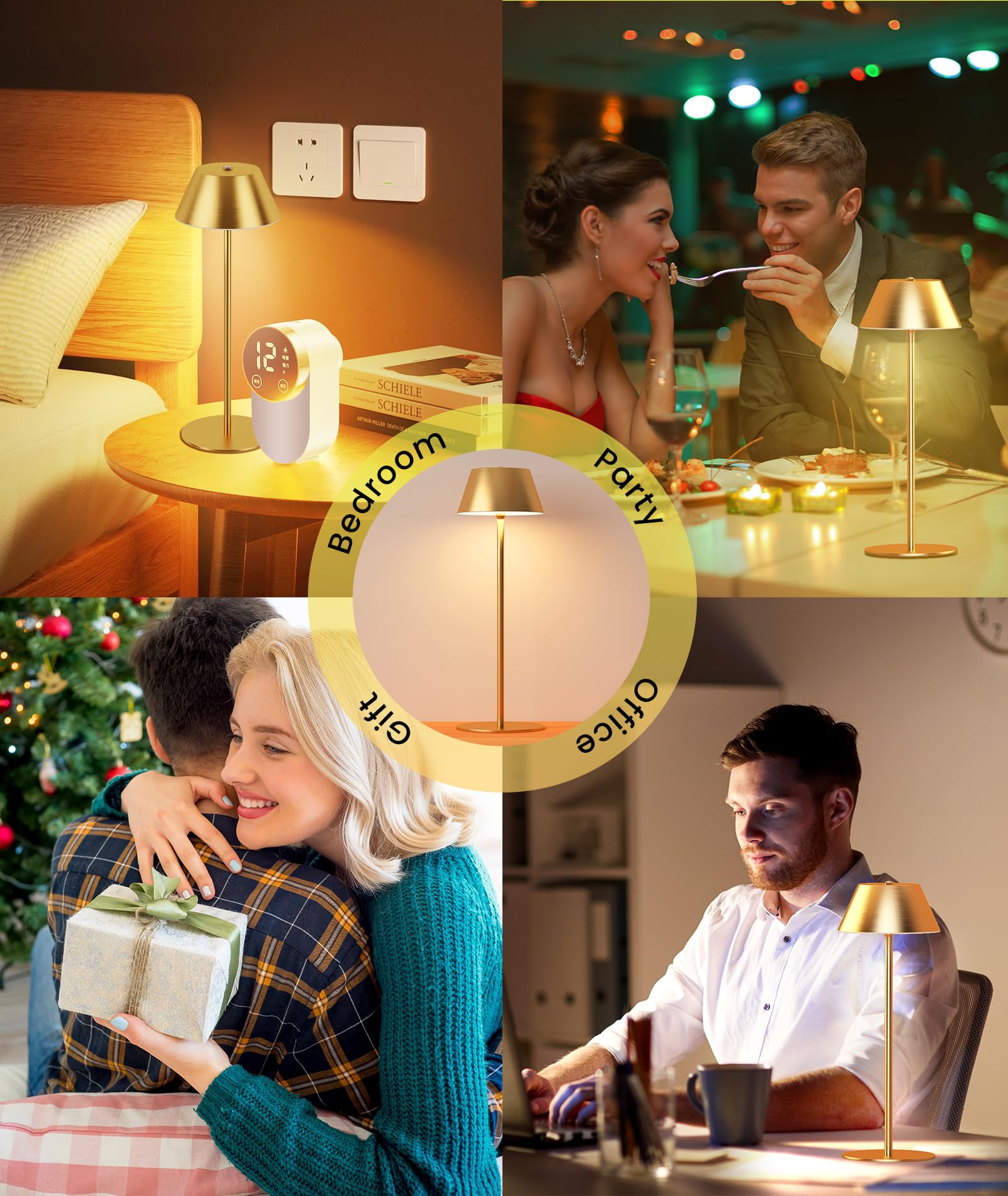 Loftek Cordless Table Lamp, 5200Mah Battery, 3 Adjustable Height (Gold, 1 Pack)