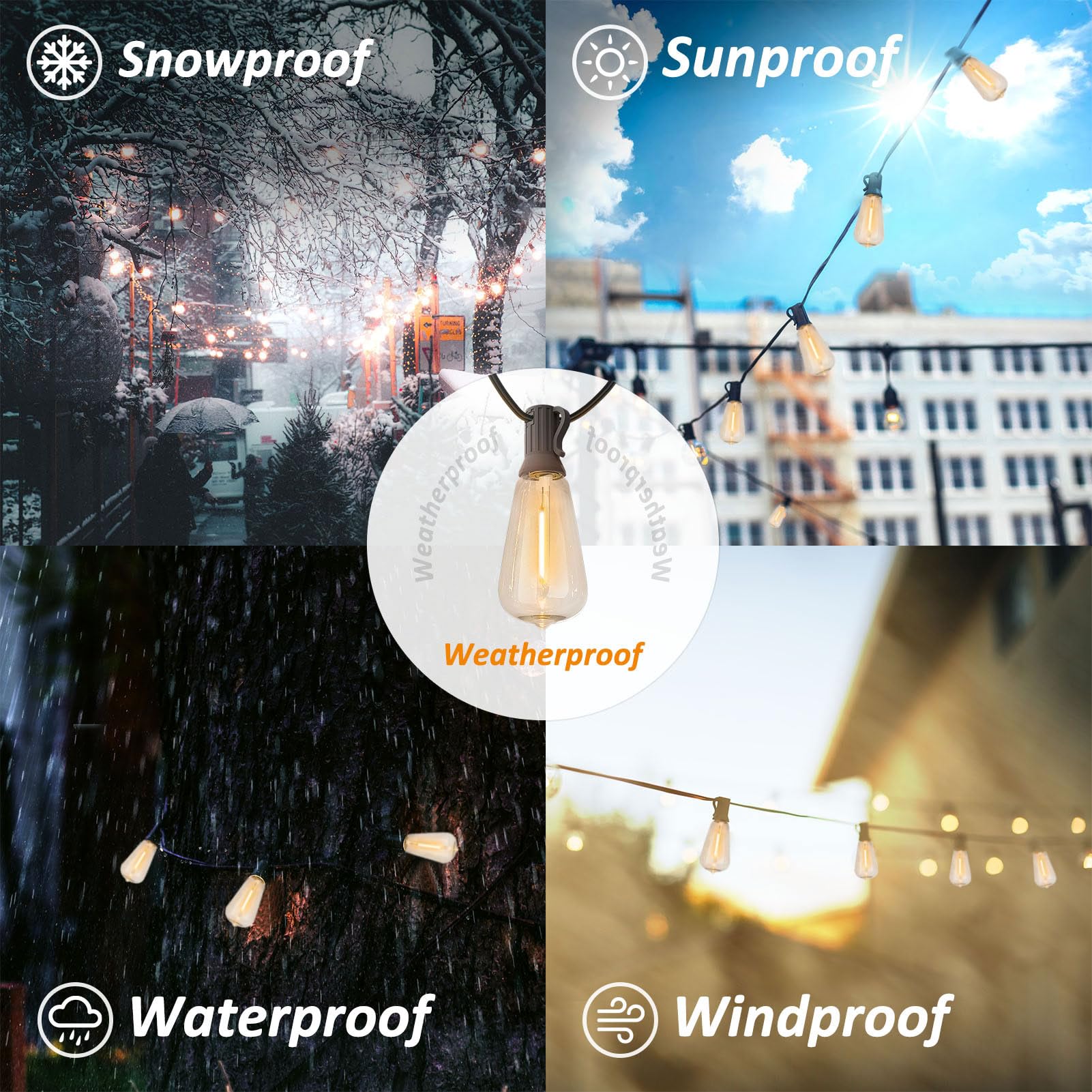 Meidaoduo LED Outdoor Edison String Lights 400FT 200+8 ST38 Bulbs Waterproof Black Plastic Connectable for Patio Garden
