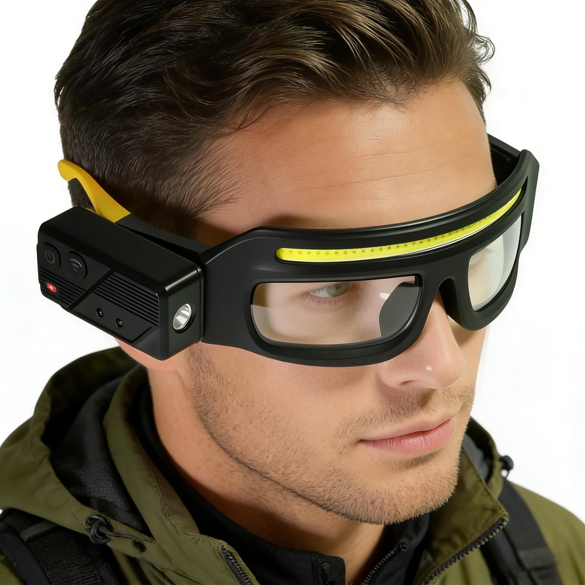 NIRIAHO Adjustable Headlamp Glasses with Motion Sensor Rechargeable Headlight Safety Glasses for Camping Hiking Fishing Cycling 