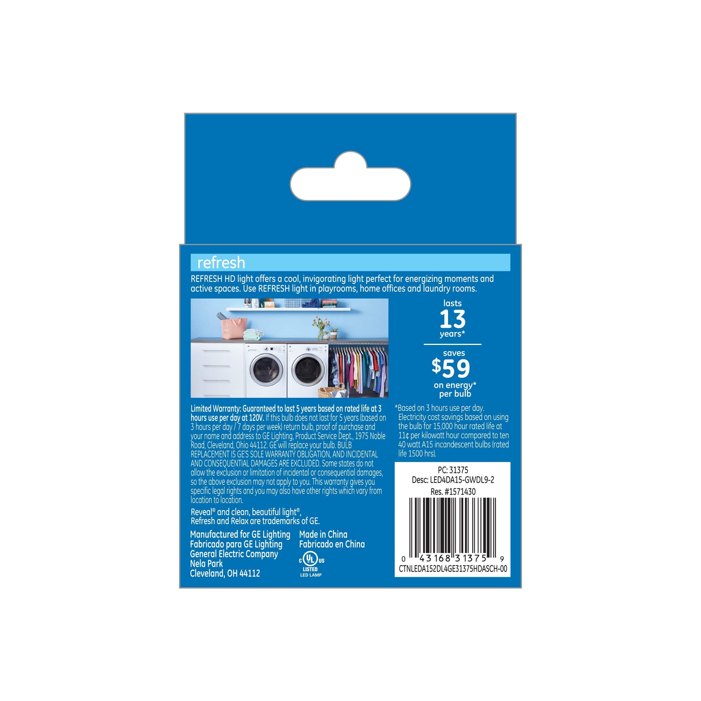 Ge Refresh Led Light Bulbs, 40 Watt, Daylight, A15 Ceiling Fan Bulbs (2 Pack)