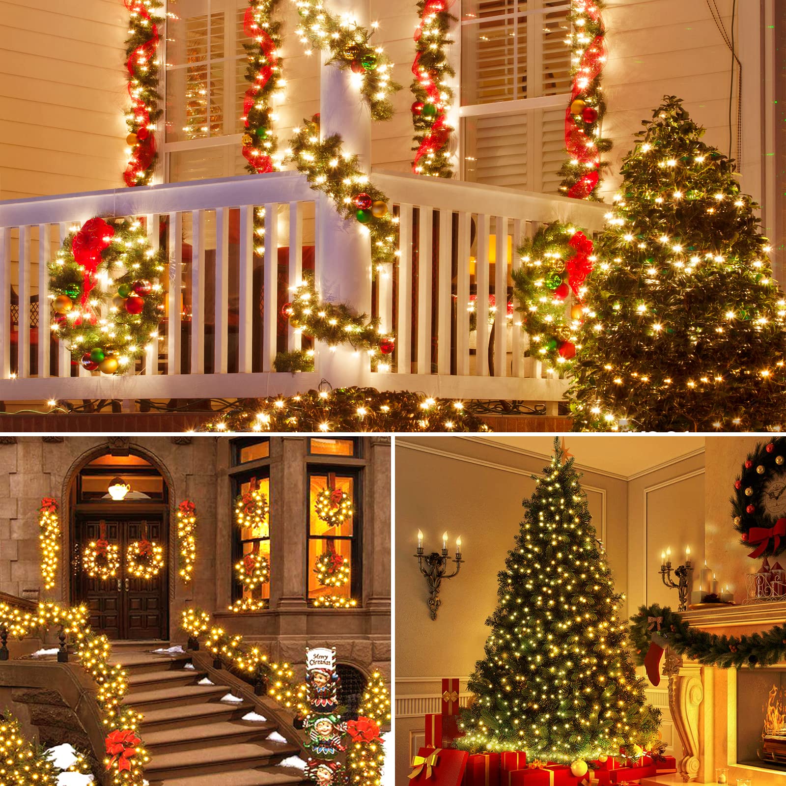 Vtechology Christmas String Lights Outdoor Indoor Christmas Tree Lights Ul Certified Memory Function With End-To End Plug (500Led  Warm White)