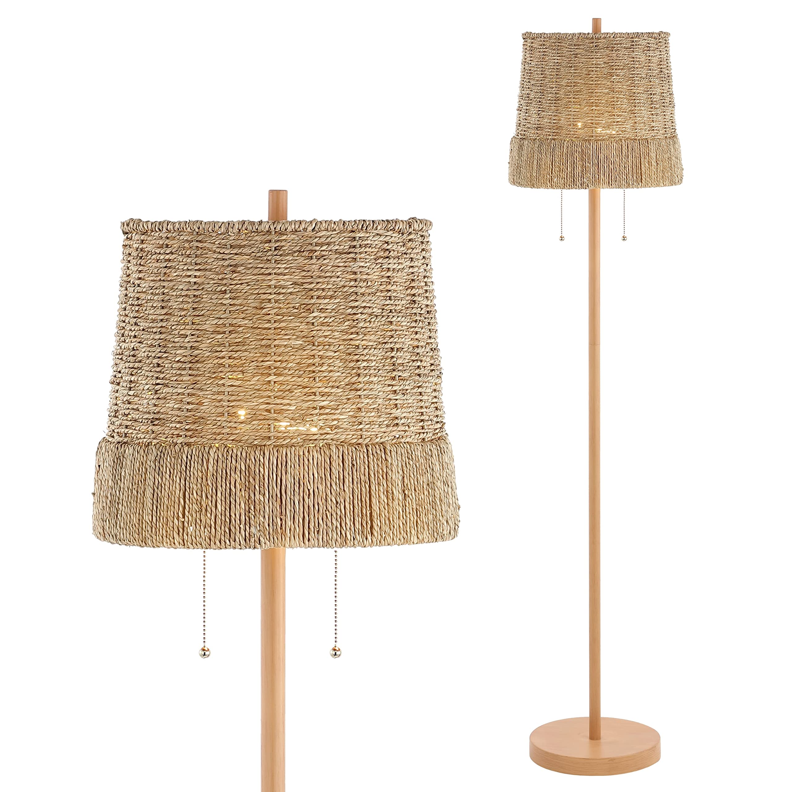 Jonathan Y Jyl3091A Ocata 61'' 2-Light Coastal Bohemian Iron/Rattan Led Floor Lamp With Pull-Chain Farmhouse, Rustic Standing Re