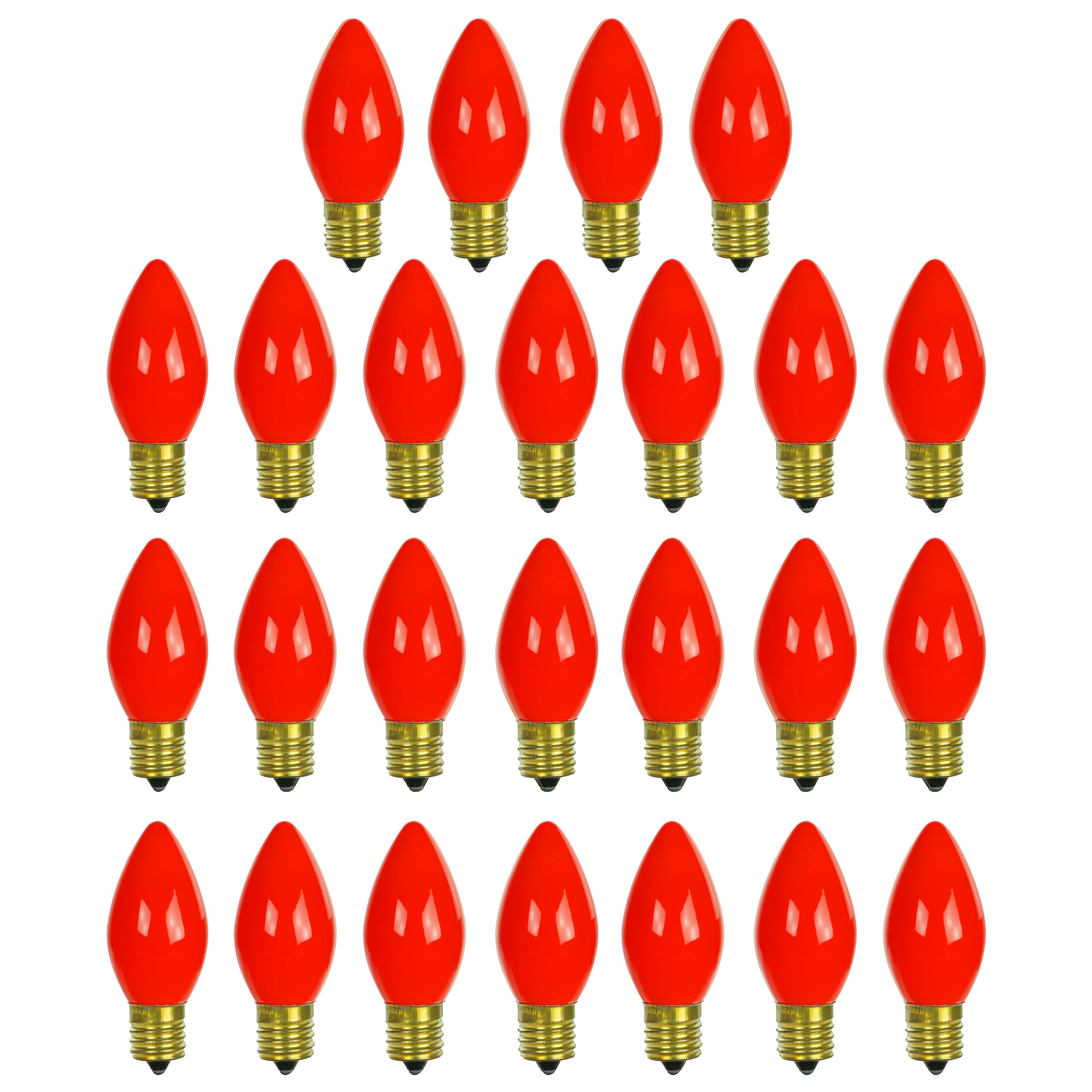 Sunlite C9 Colored Night Light Bulb, 7W, 120V, E17 Base, Red, 25 Count Pack, 2000 Rated Hours