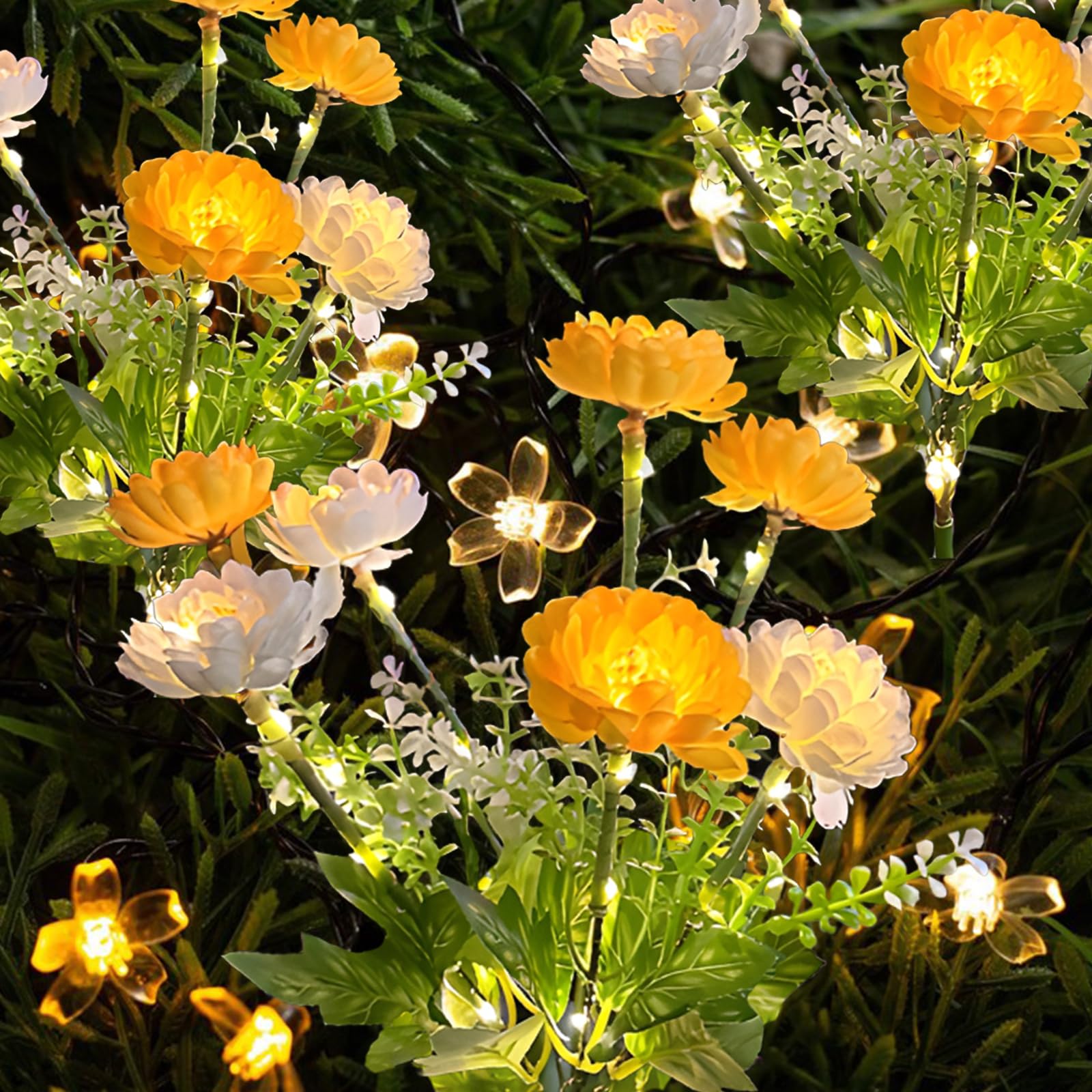Yenergy Solar Garden Snow Lotus Lights, 3-Pack 21 Flowers, Waterproof Auto On/Off Pathway Lights for Yard, Walkway, Patio & Ceme