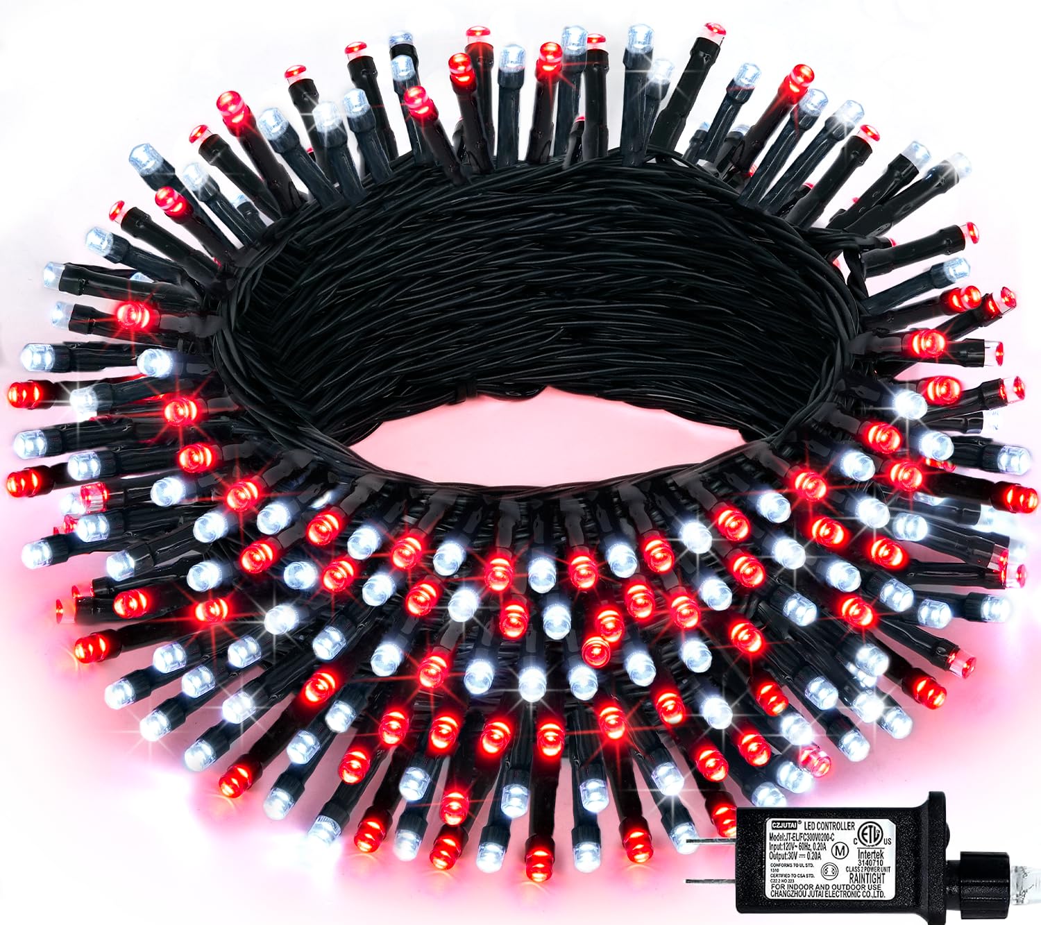 JMEXSUSS 66ft 200 LED Red and White Christmas Lights, Outdoor Christmas String Lights Plug in, Expandable Christmas Lights for T