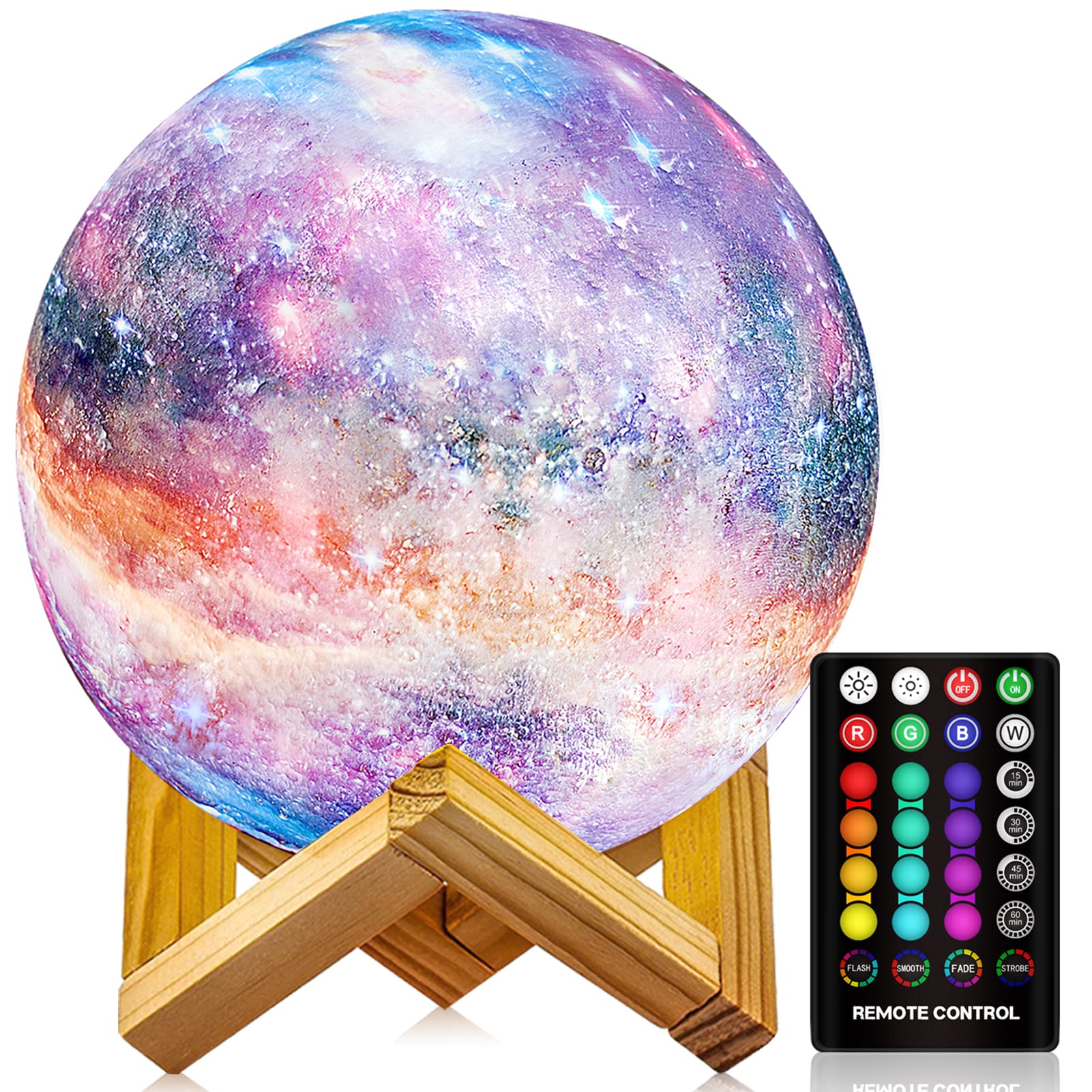 LOGROTATE Moon Lamp, Kids Night Light, 16 Colors Galaxy Lamp 3D Printing LED Moon Light with Stand, Remote&Touch Control, USB Re