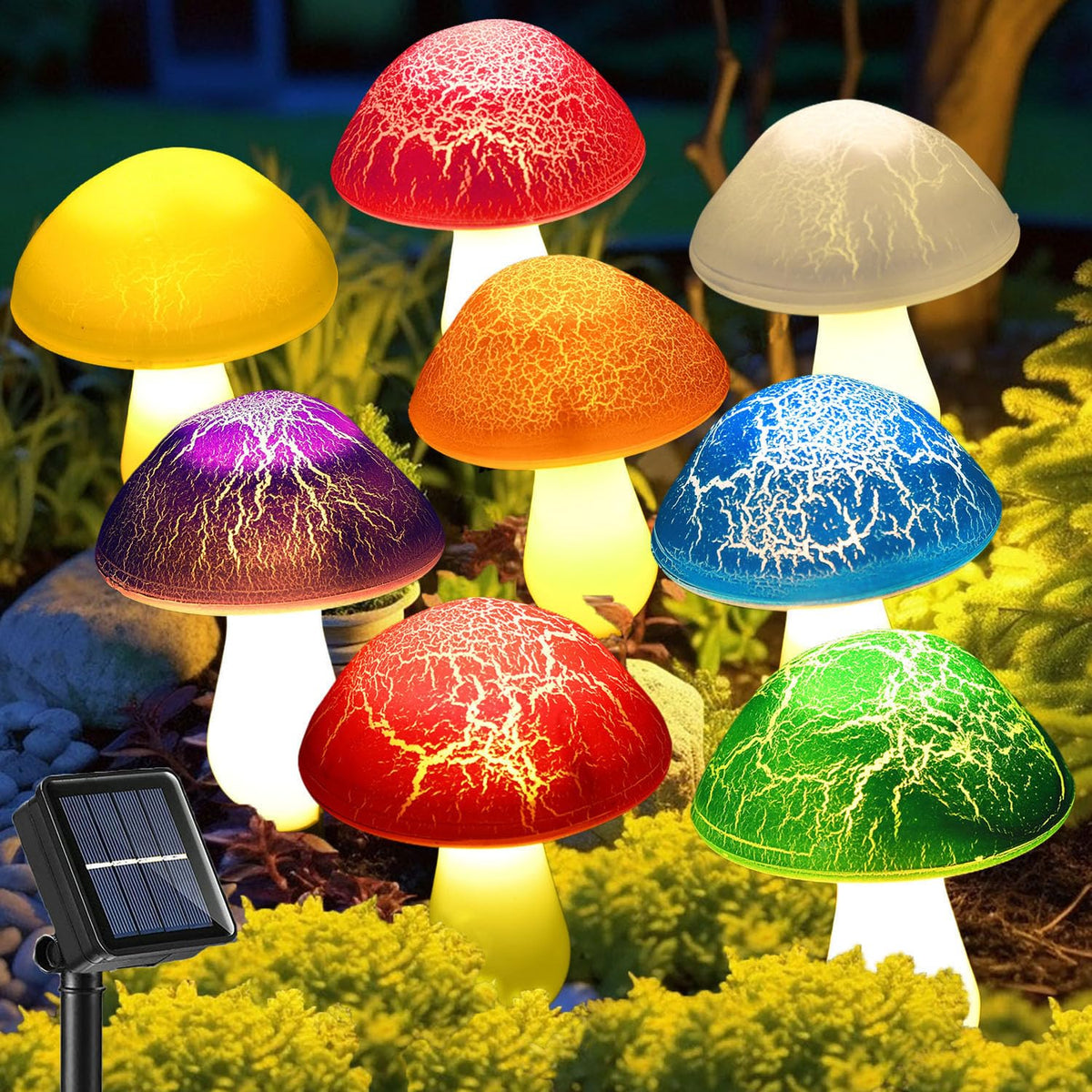 Viewpick Solar Garden Decor Lights 8 Newest Crack Mushrooms Outdoor Decor Stake Lights, Waterproof Solar Pathway Lights Gardenin