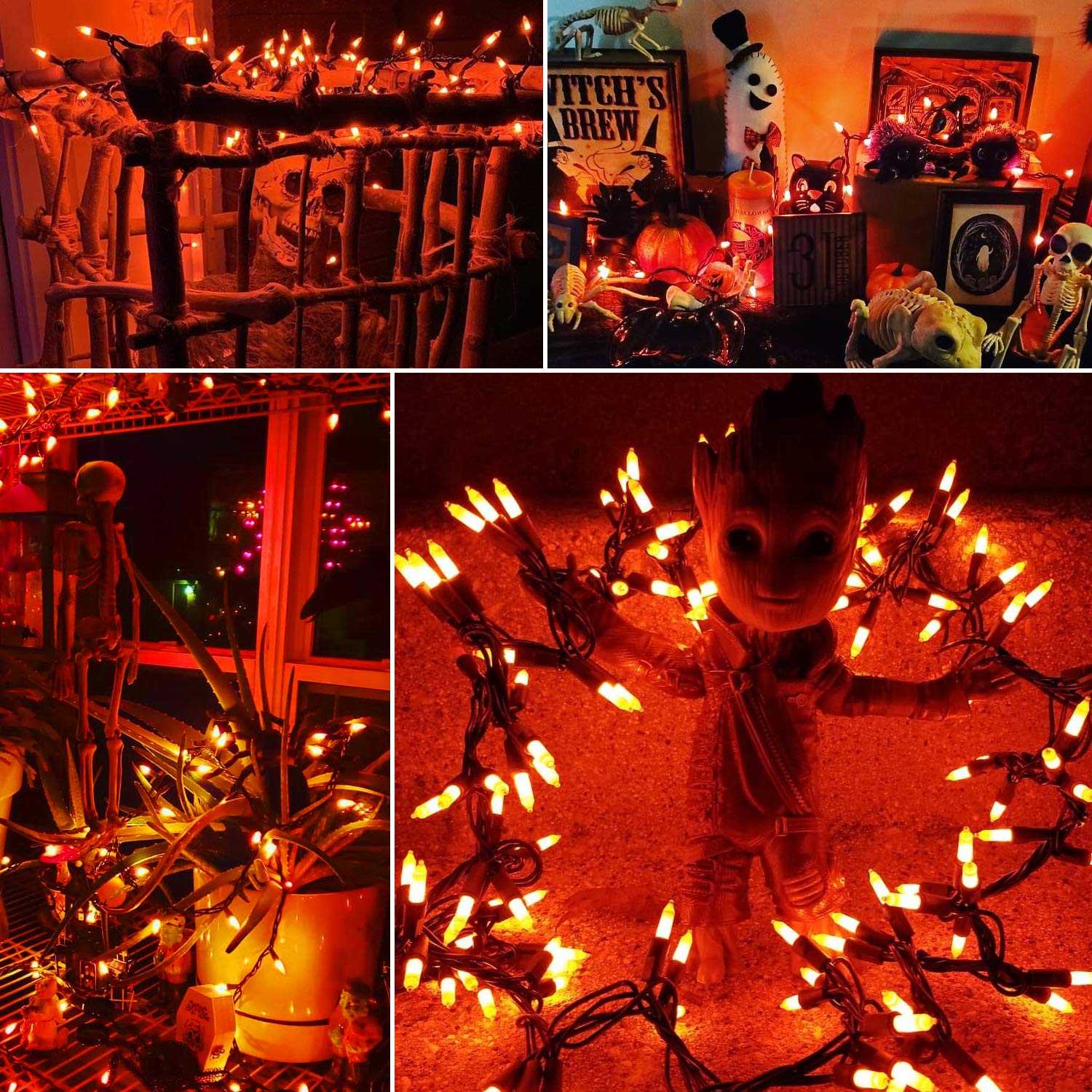 Brizled Halloween String Lights, 100-ct, 21.3ft, UL Certified, Black Wire, Orange, Model ZF-100-2/SB
