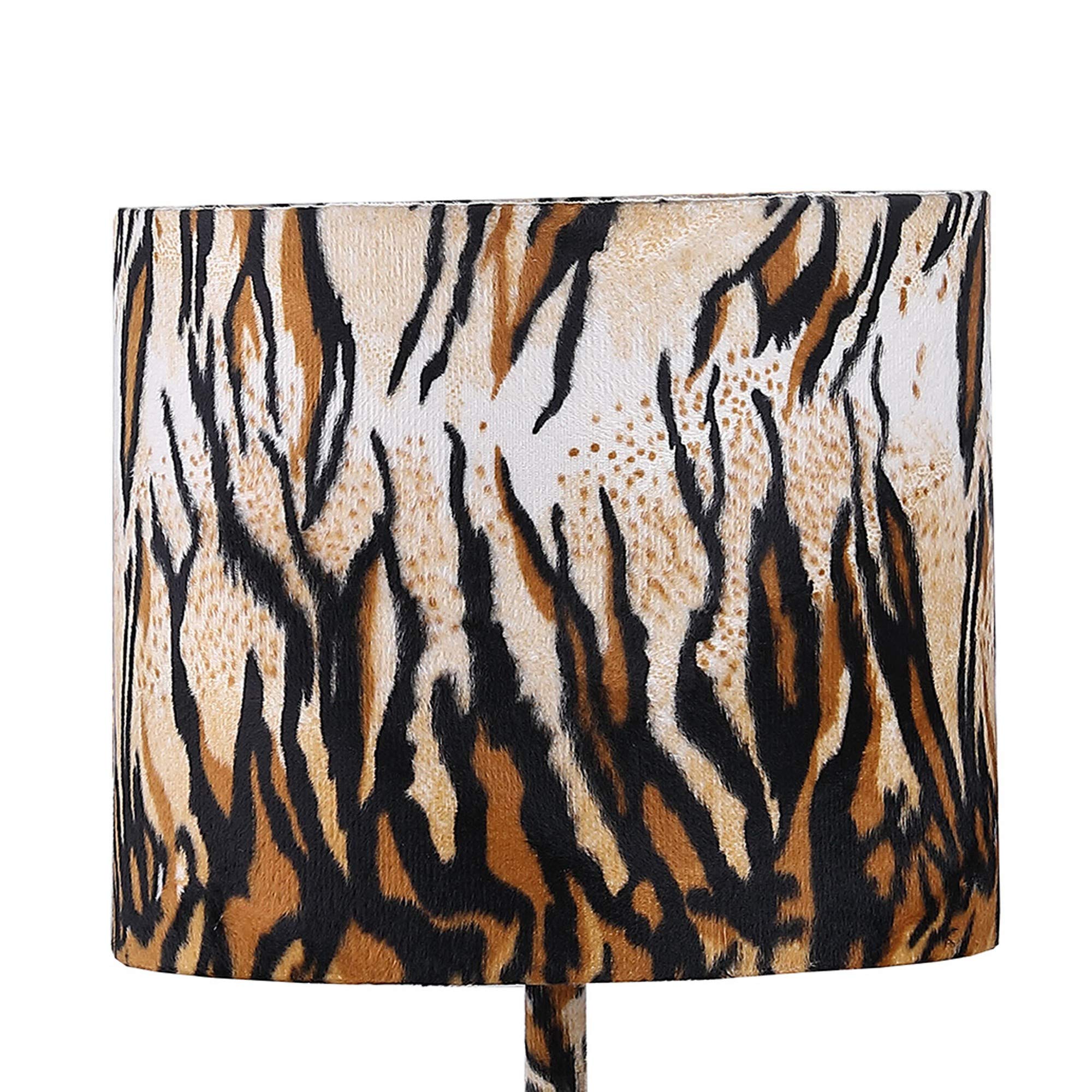 Benzara Table Lamp Fabric Wrapped Striped Animal Print Model BM233928 Brown Black