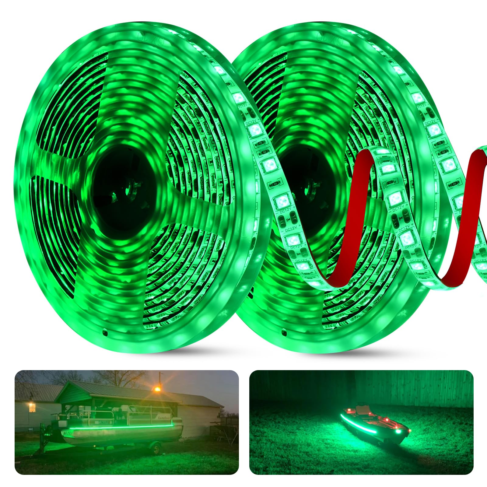 JUIOHAKY LED Strip Lights for Night Fishing, 50ft Marine-Grade Waterproof, Green, Model BML013