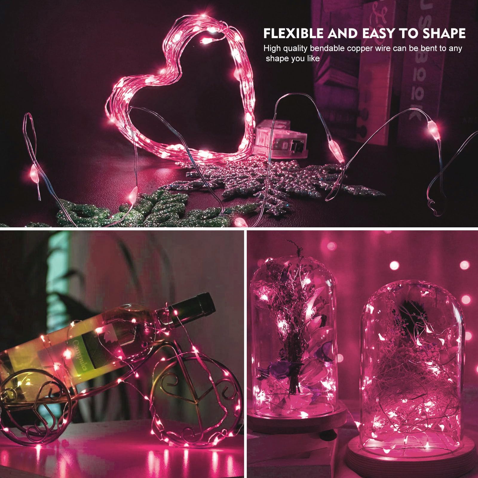 Aikei 12 Pack Led Fairy Lights Battery Operated, Valentines Day Decor String Lights Waterproof 7 Feet 20 Led Firefly Starry Lights For Wedding Party Bedroom Garden Christmas Decoration Pink