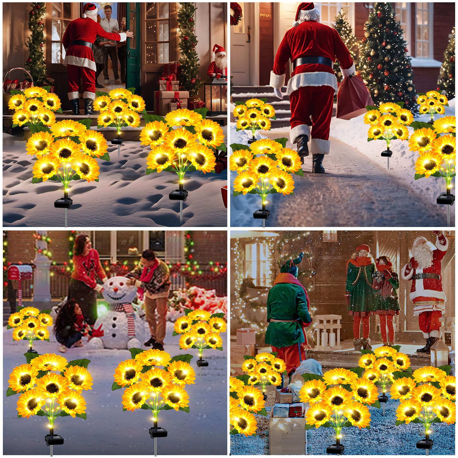 Solar Lights Outdoor Garden Decor,4 Pack With 24 Sunflower Lights,Solar Flowers Lights Waterproof,Sunflowers Gifts For Mom Women