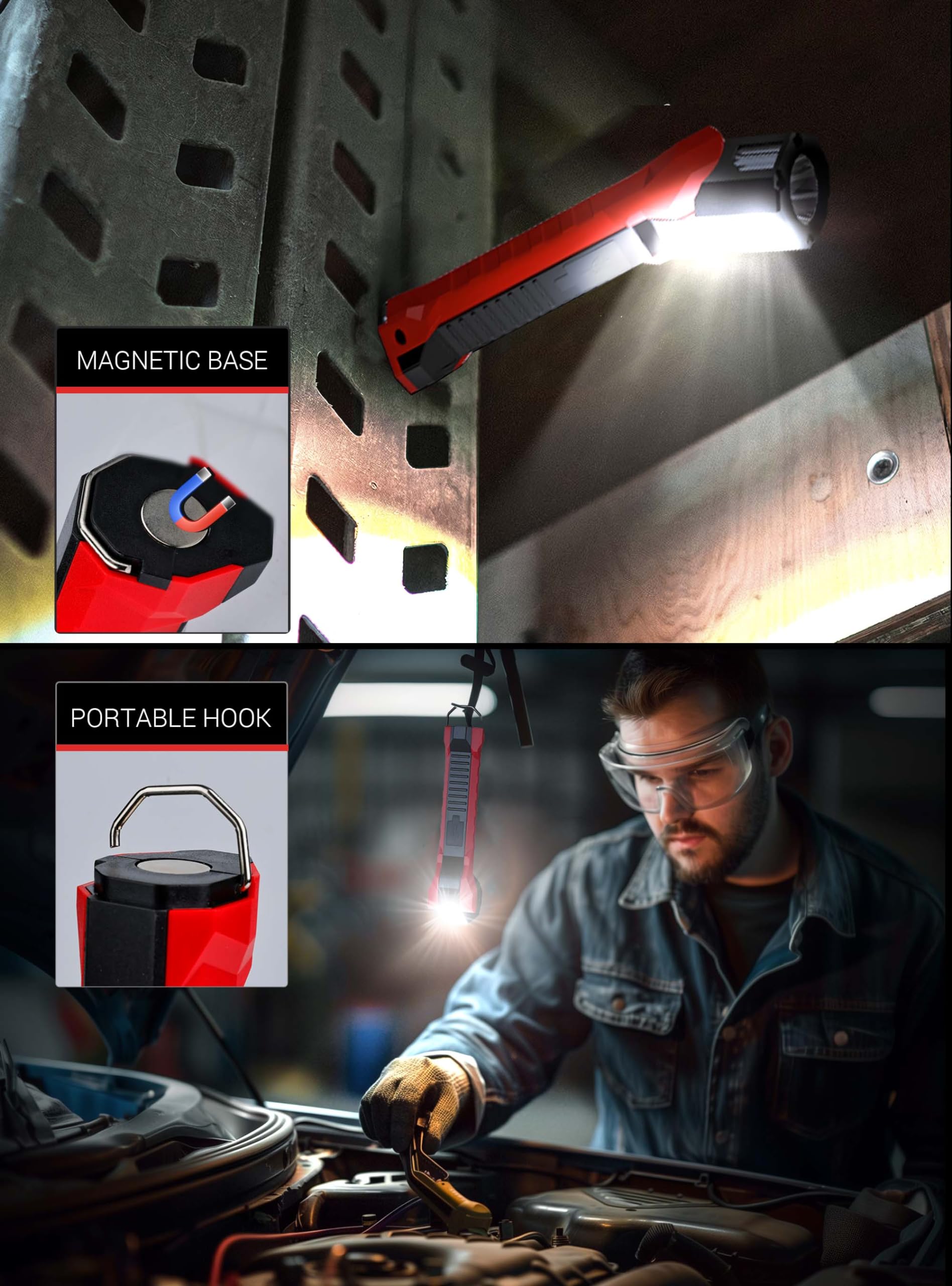 Anhay Rechargeable Work Light, 1200 Lumens Magnetic Work Light With 160° Rotating Swivel Head, Led Work Light, 6 Lighting Modes Mechanic Light For Car Repairing, Emergency