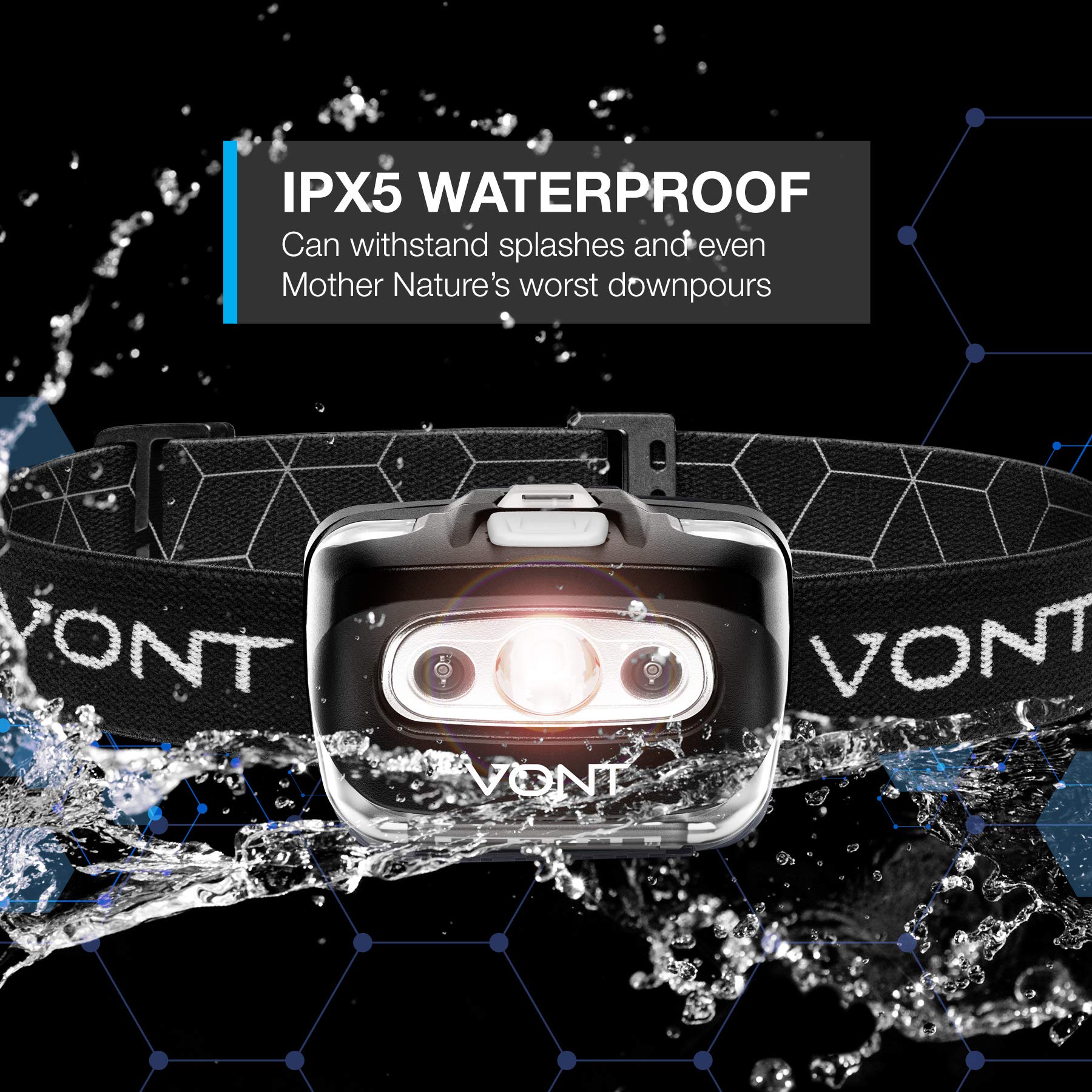 Vont LED Headlamp [Batteries Included, 2 Pack] IPX5 Waterproof, with Red Light, 7 Modes, Head Lamp, for Running, Camping, Hiking