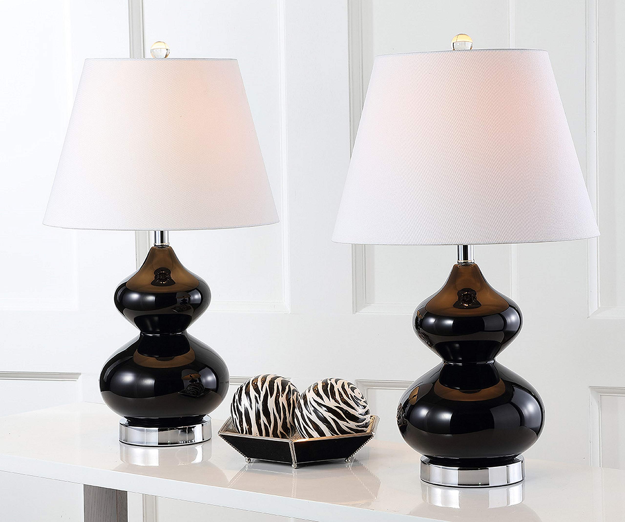 SAFAVIEH Lighting Collection Eva Modern Contemporary Black Double Gourd Glass 24-inch Bedroom Living Room Home Office Desk Night